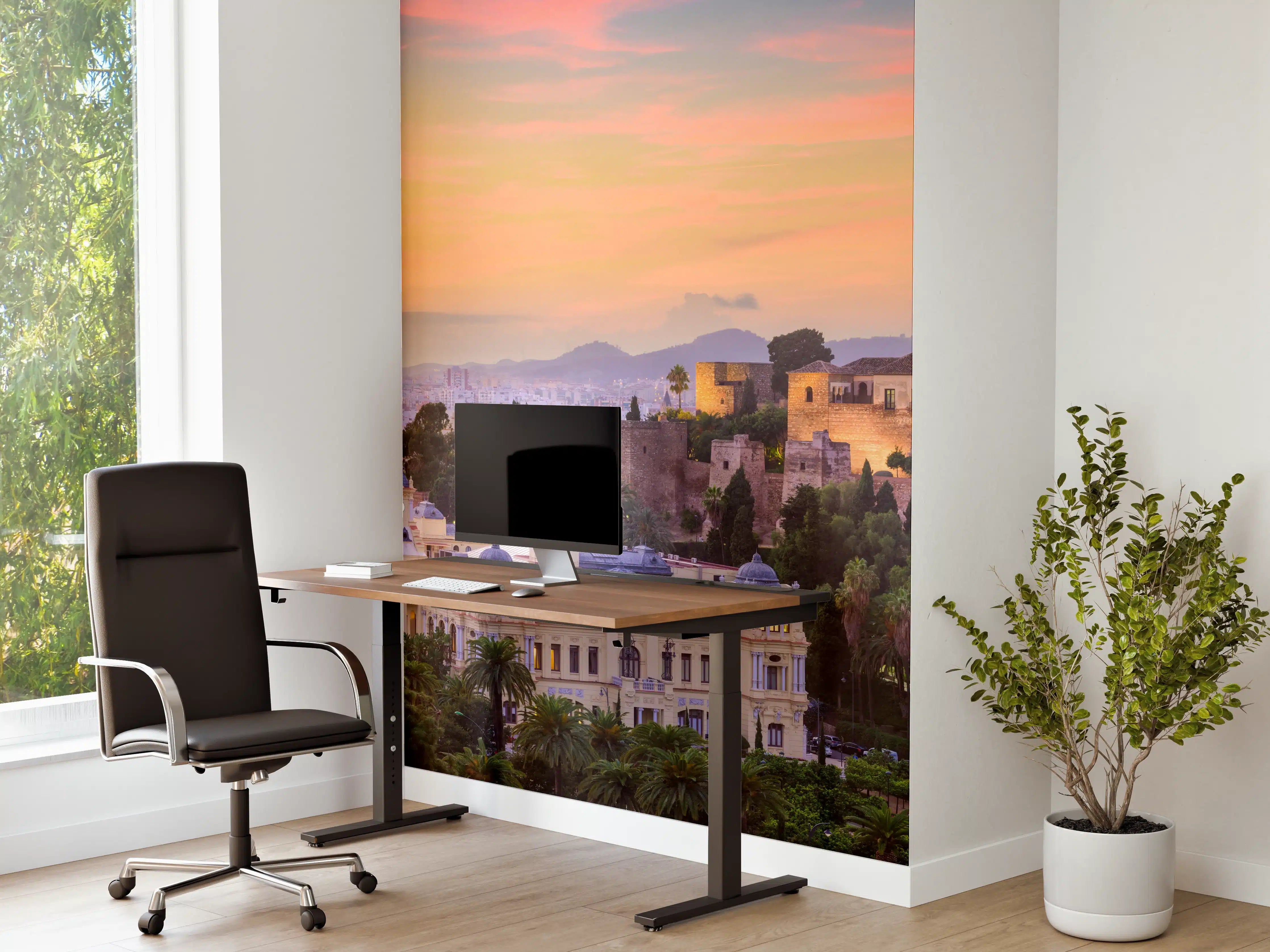 Büro Wandgestaltung - Malaga Skyline Dämmerungsfarben