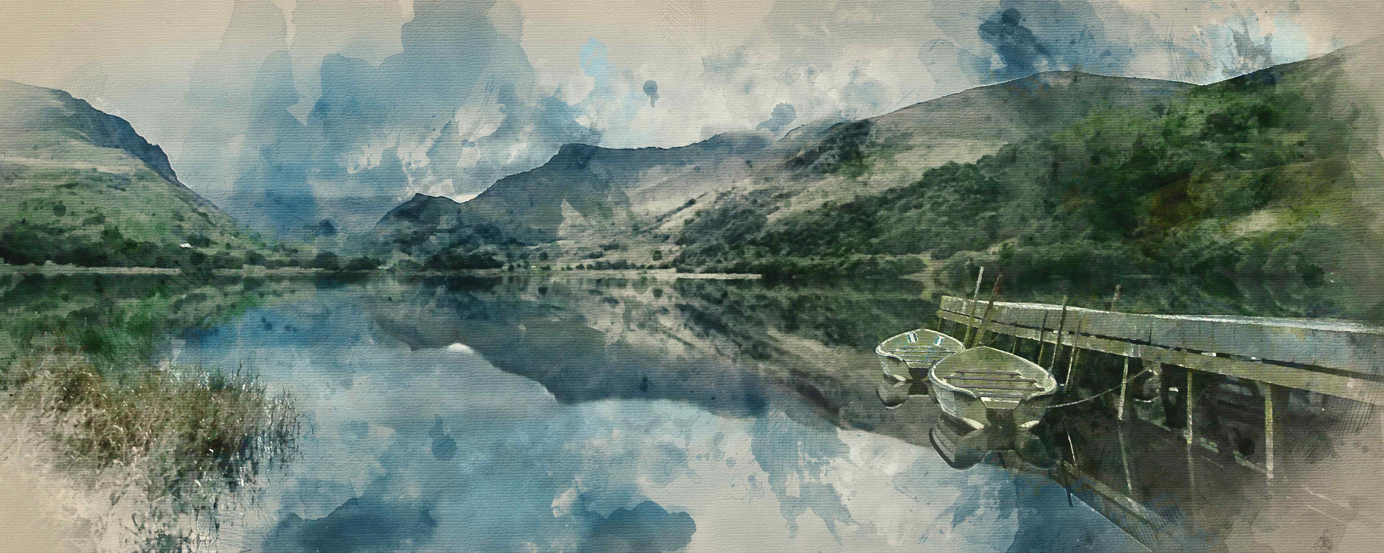 Büro Wandgestaltung-Malerei mit Wasserfarben von Seenlandschaft