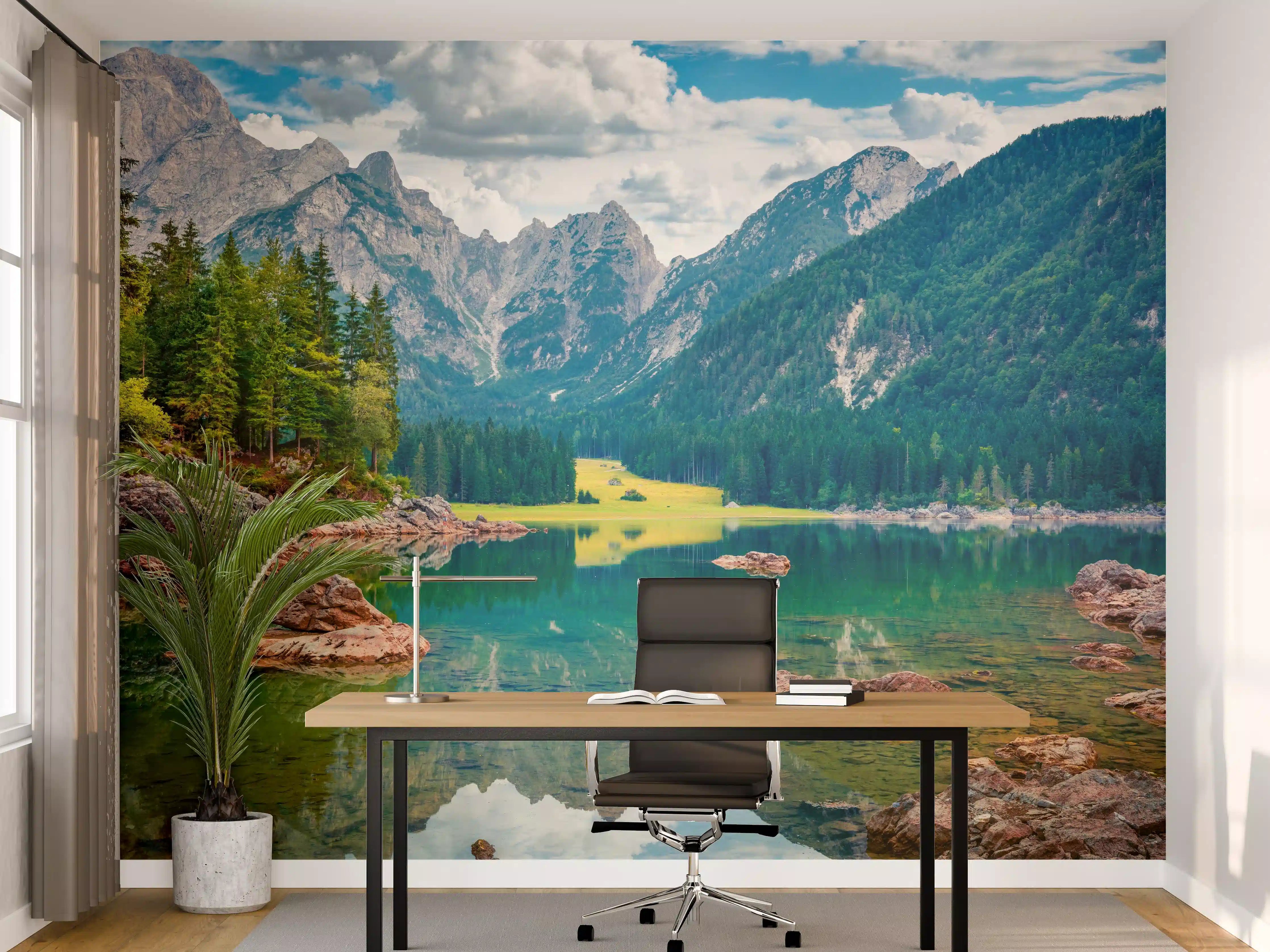Büro Wandgestaltung - Malerische Sommeransicht des Fusine Sees