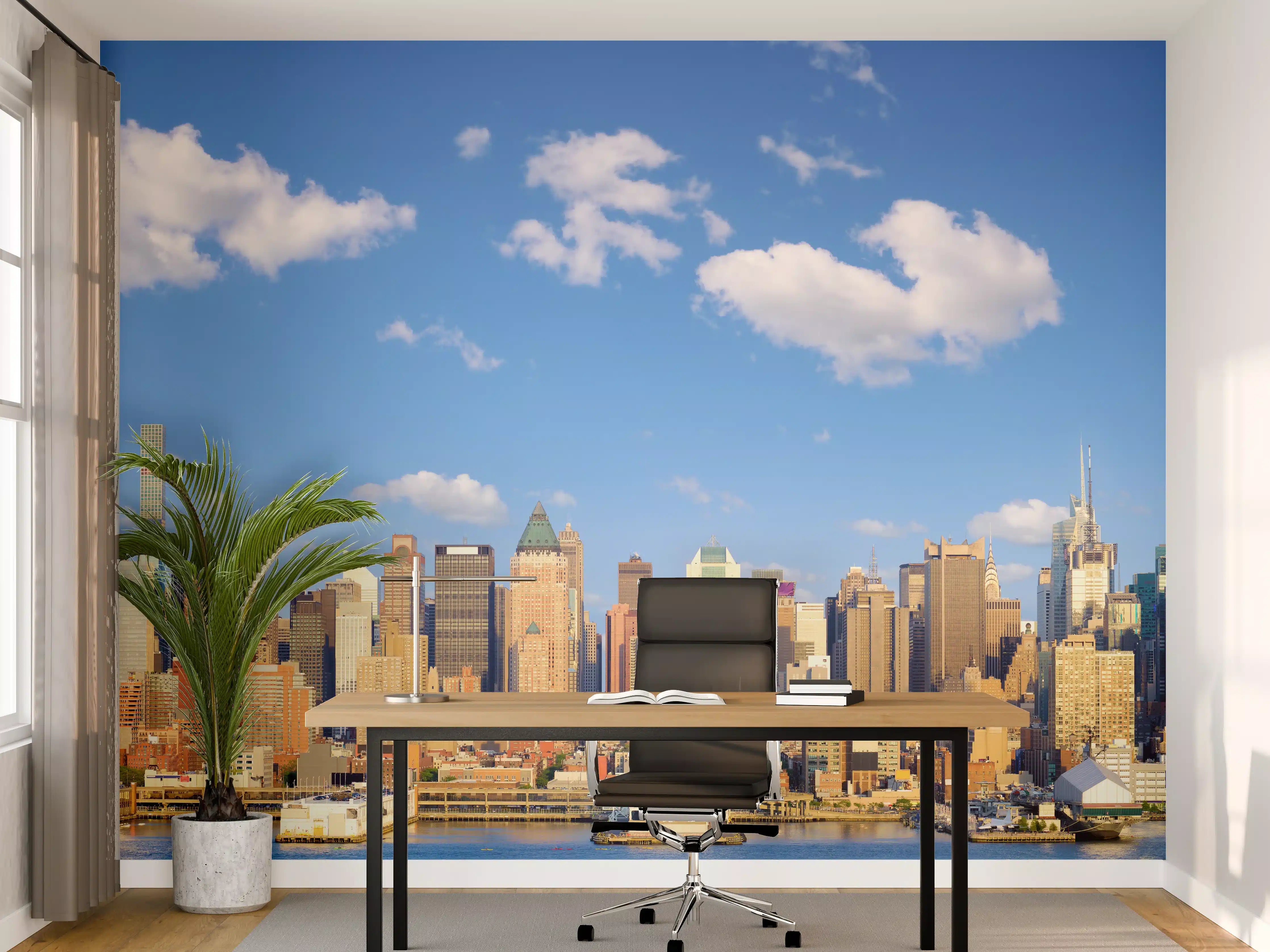 Büro Wandgestaltung - Manhattan Skyline Blau-Beige