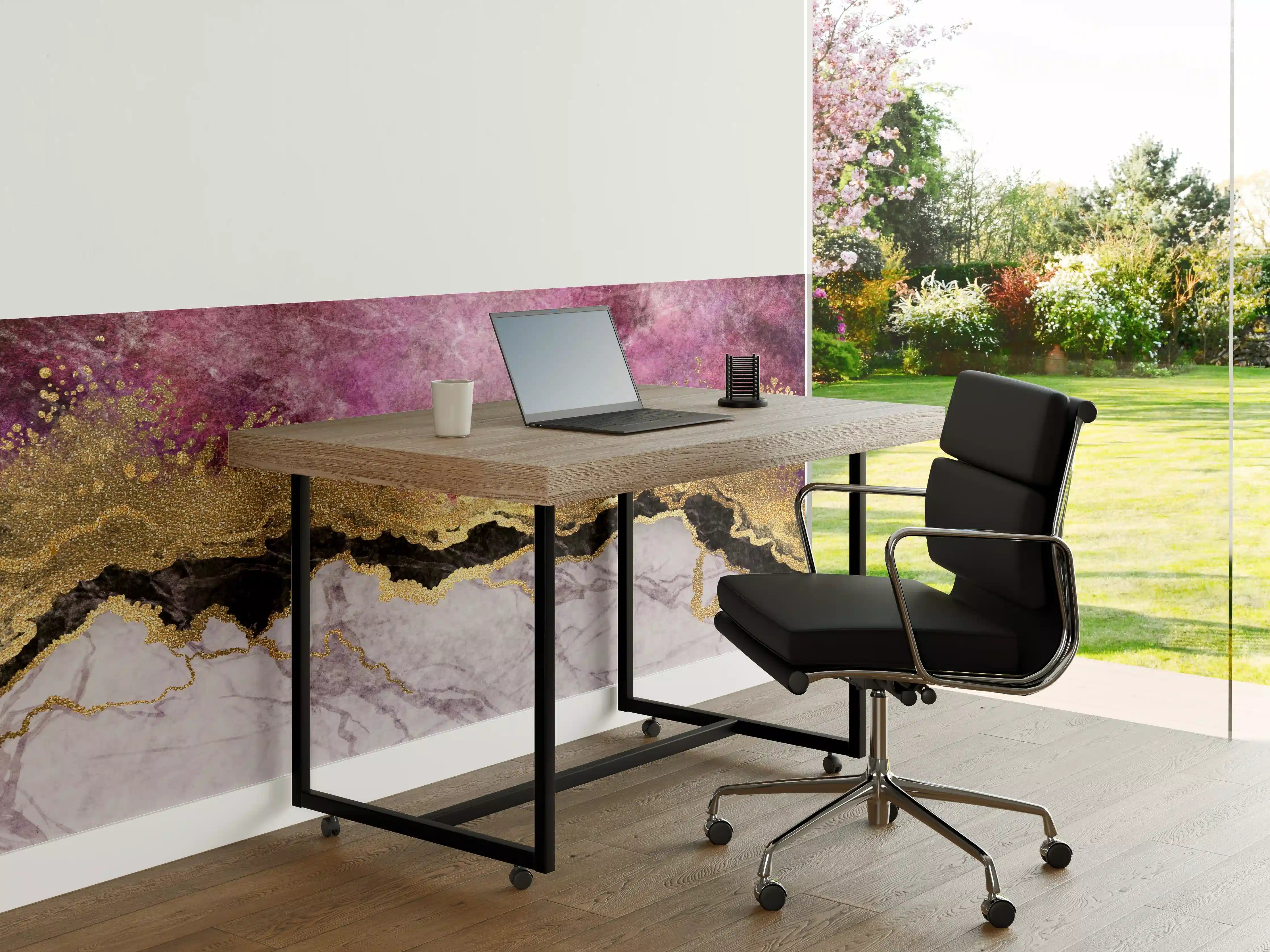 Büro Wandgestaltung - Marble and Gold Texture with Pink Accents
