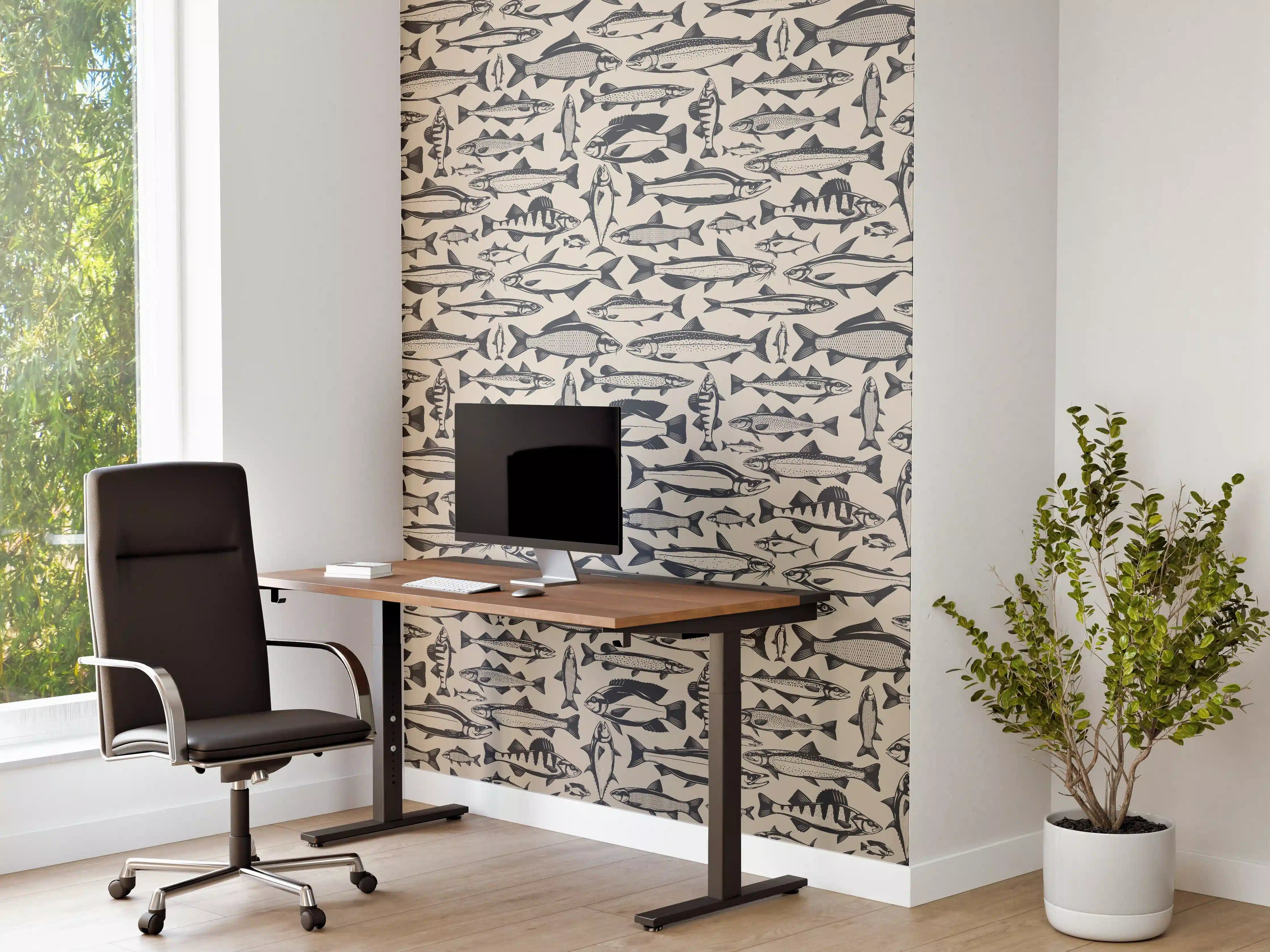 Büro Wandgestaltung - Maritimes Fischmuster Beige-Blau