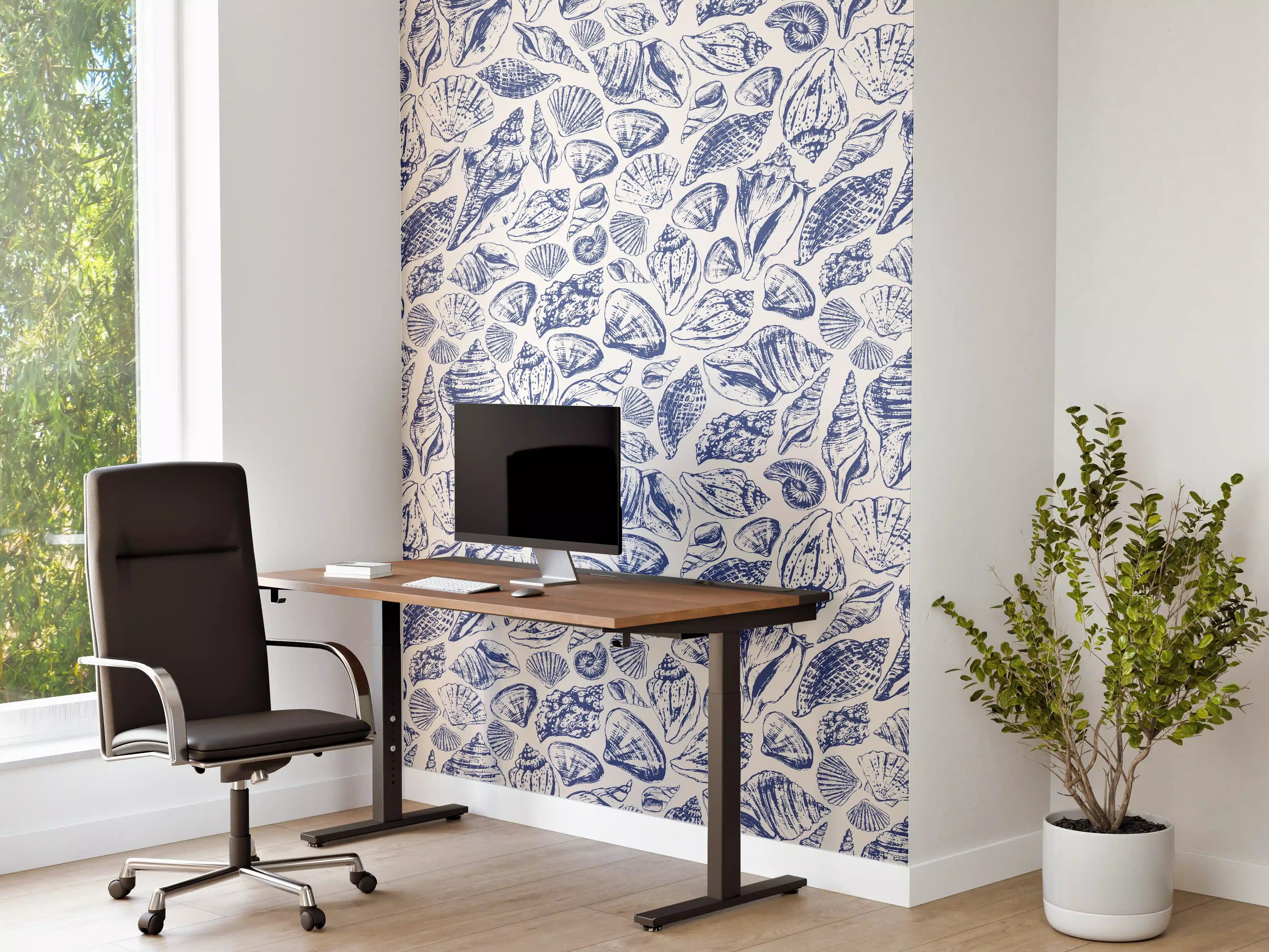 Büro Wandgestaltung - Maritimes Muschelmuster Blau-Weiß