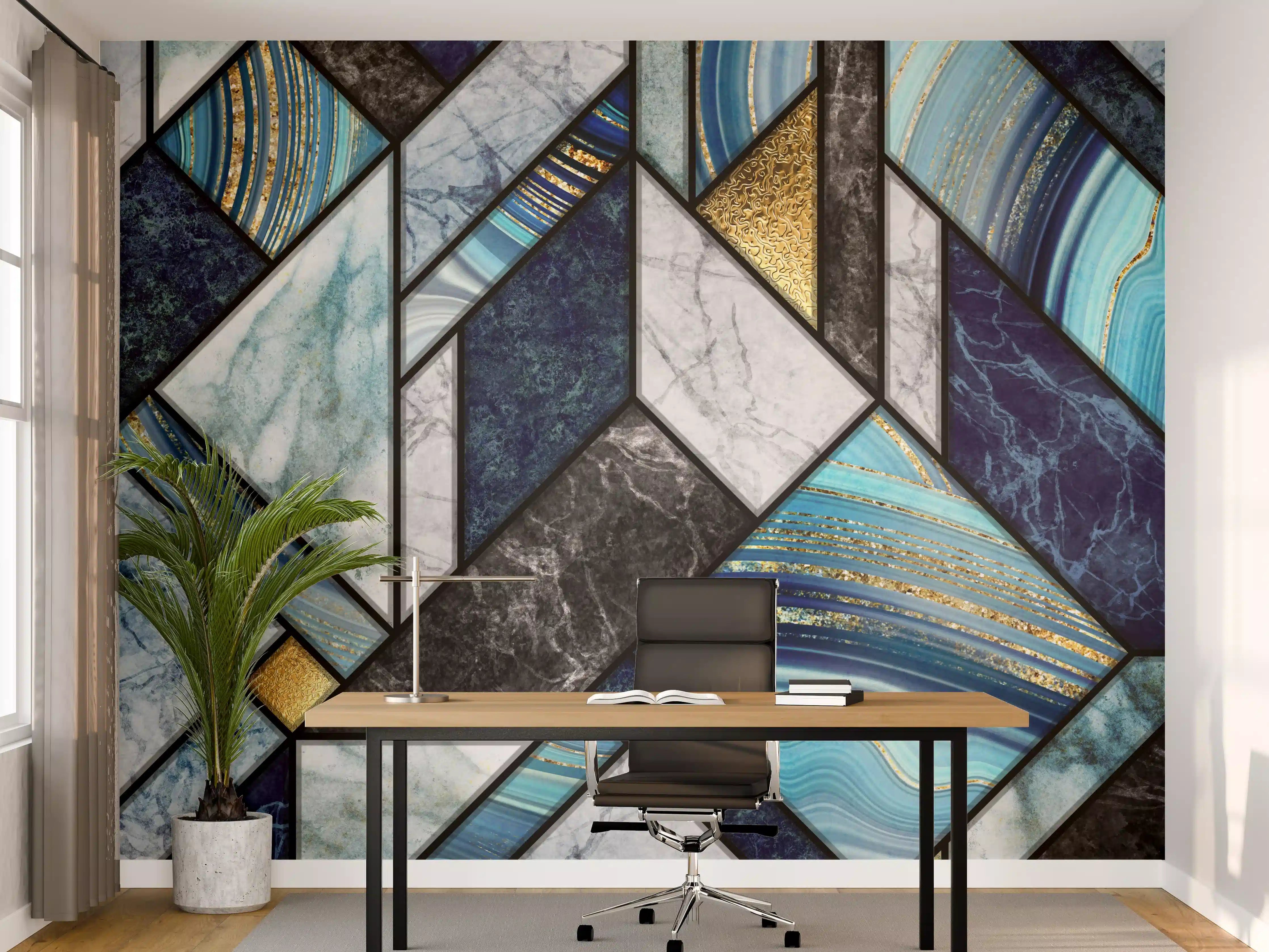 Büro Wandgestaltung - Marmor Granit Gold Inlay