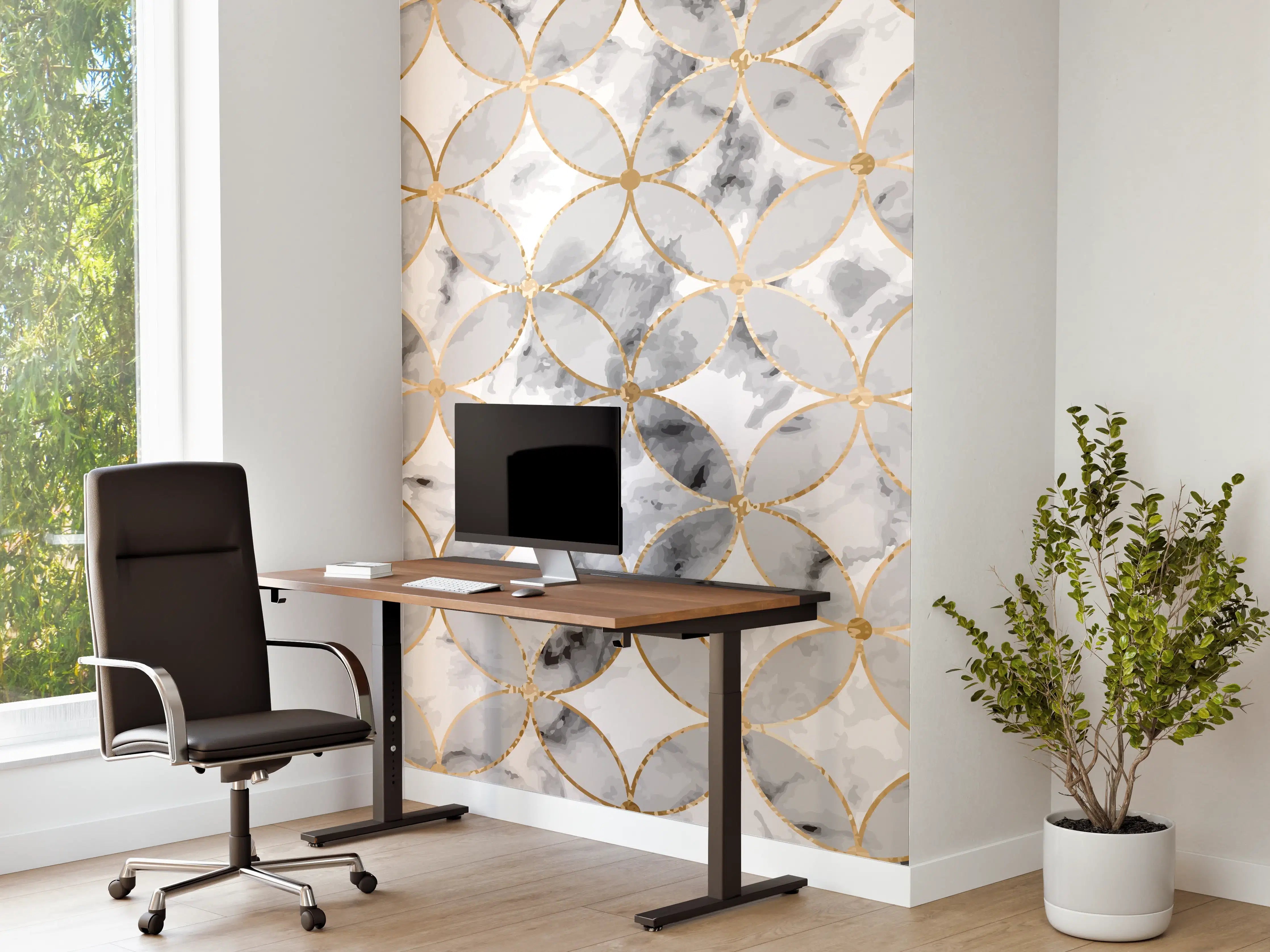 Büro Wandgestaltung - Marmoroptik Gold Grau Weiß