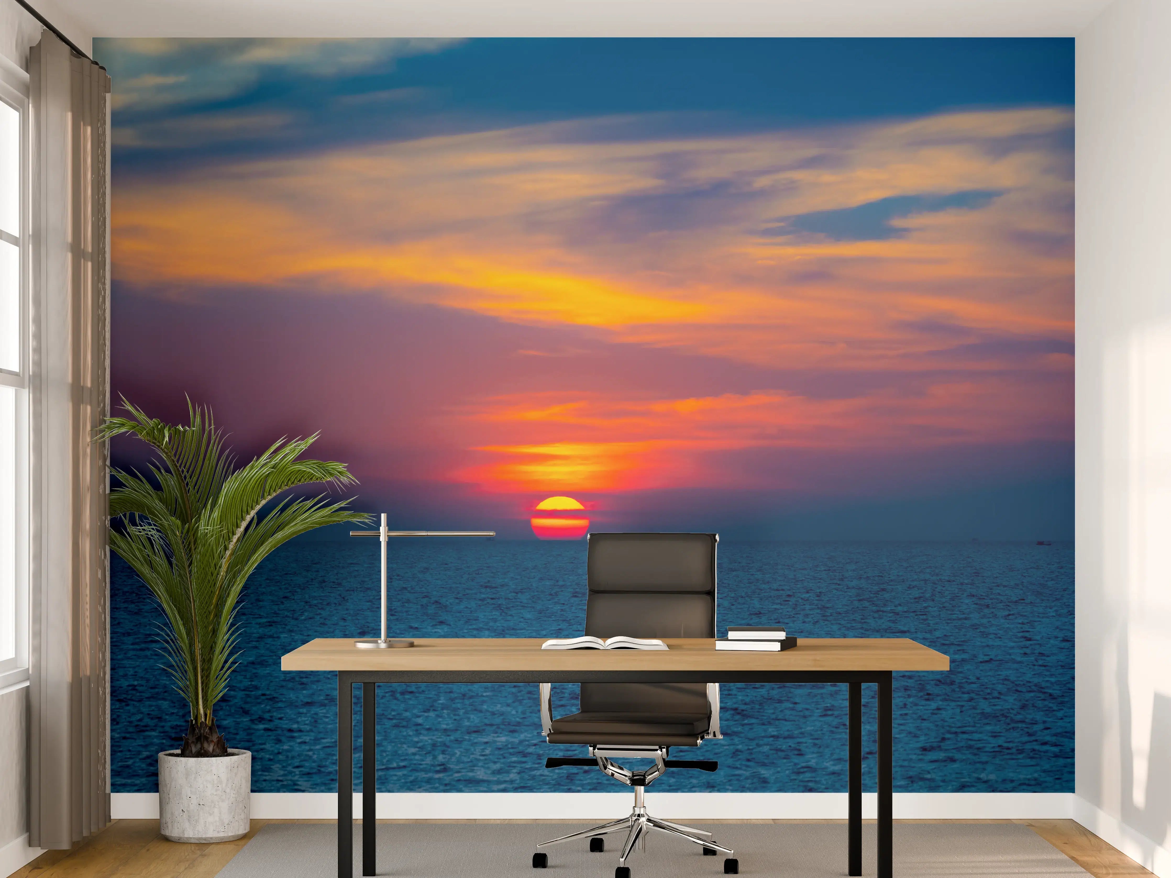 Büro Wandgestaltung - Meer-Sonnenuntergang Blau-Orange