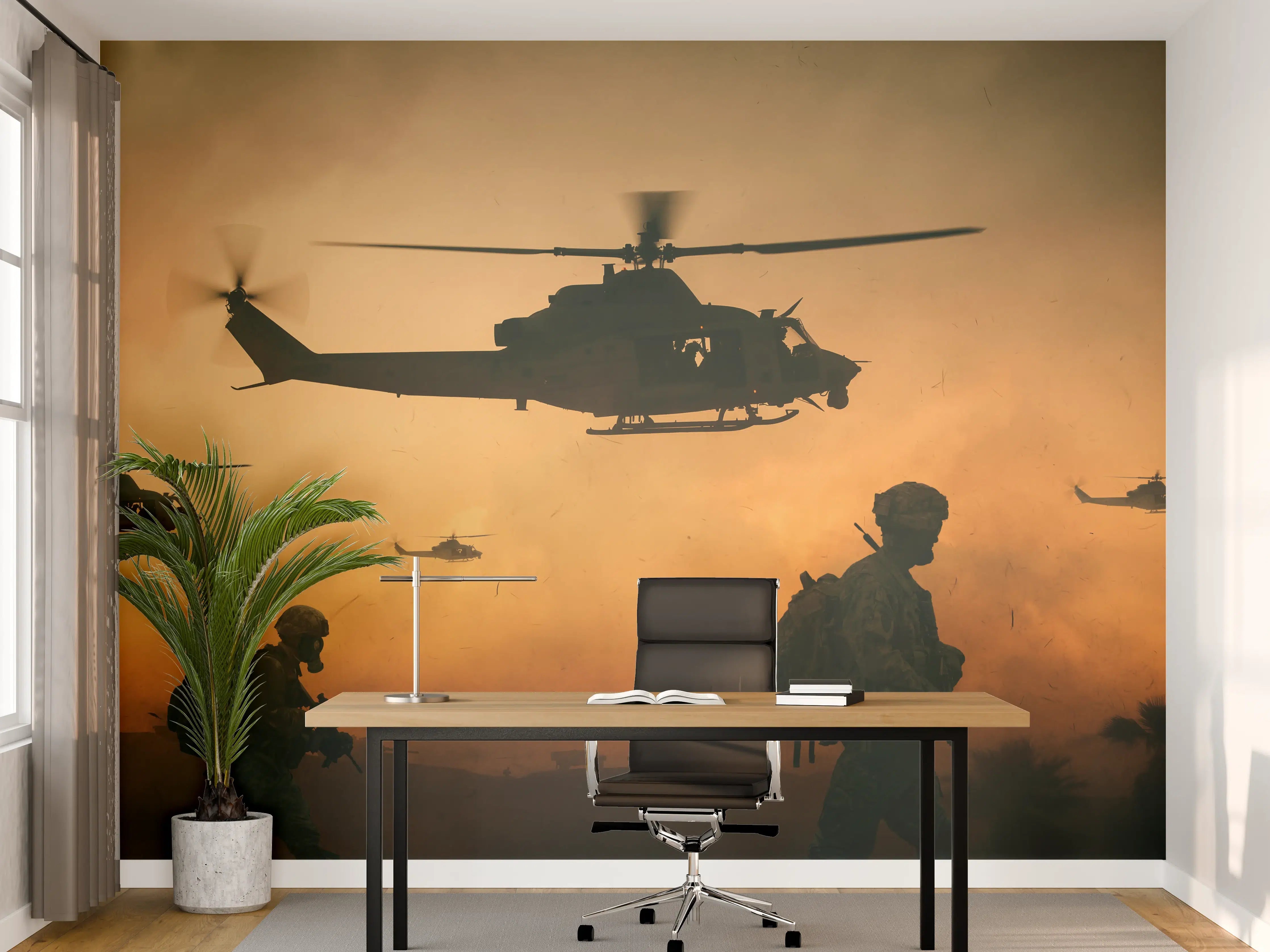Büro Wandgestaltung - Militär und Hubschrauber auf dem Weg zum Schlachtfeld