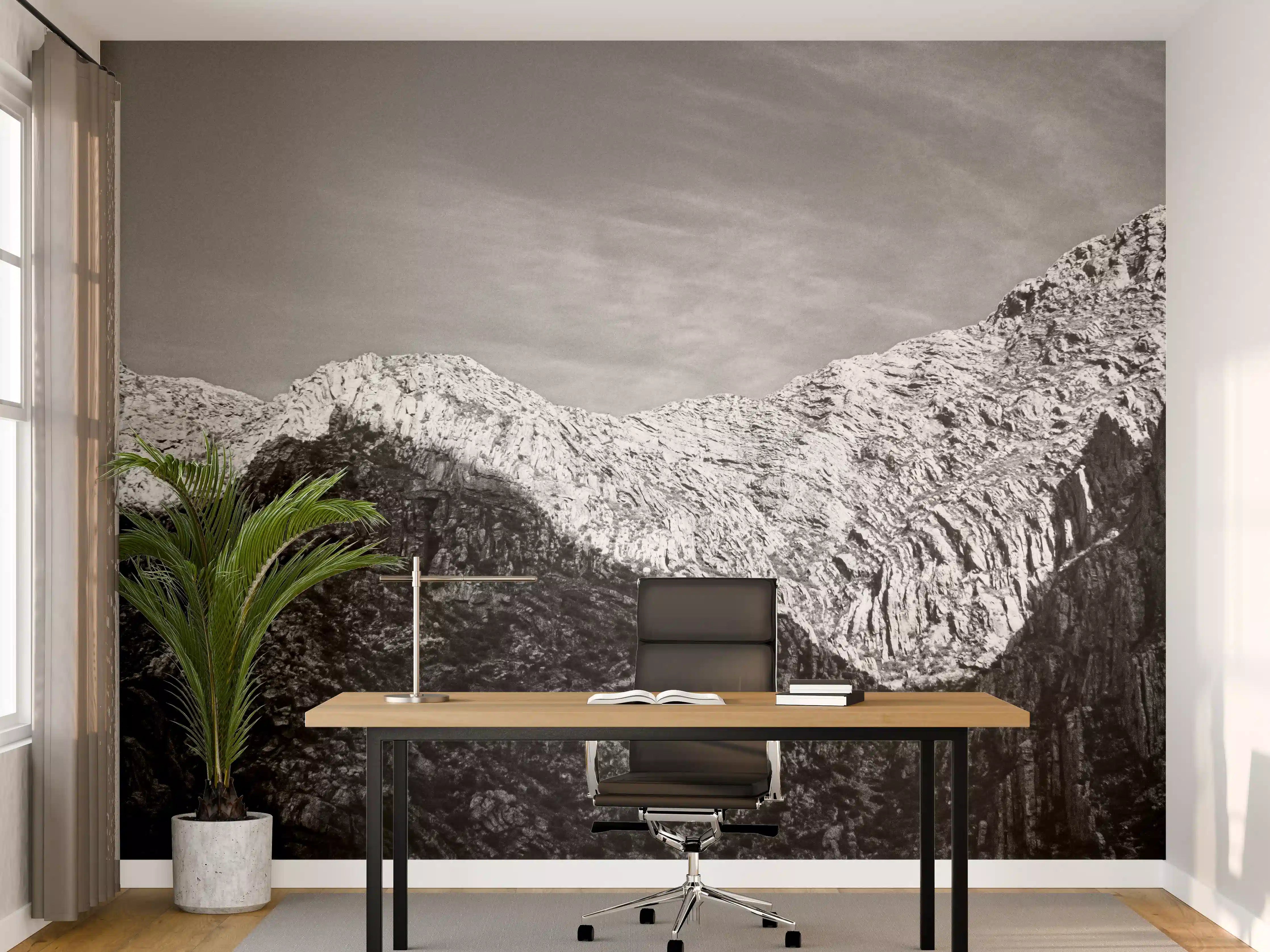Büro Wandgestaltung - Minimal Schwarz-Weiß Gebirge