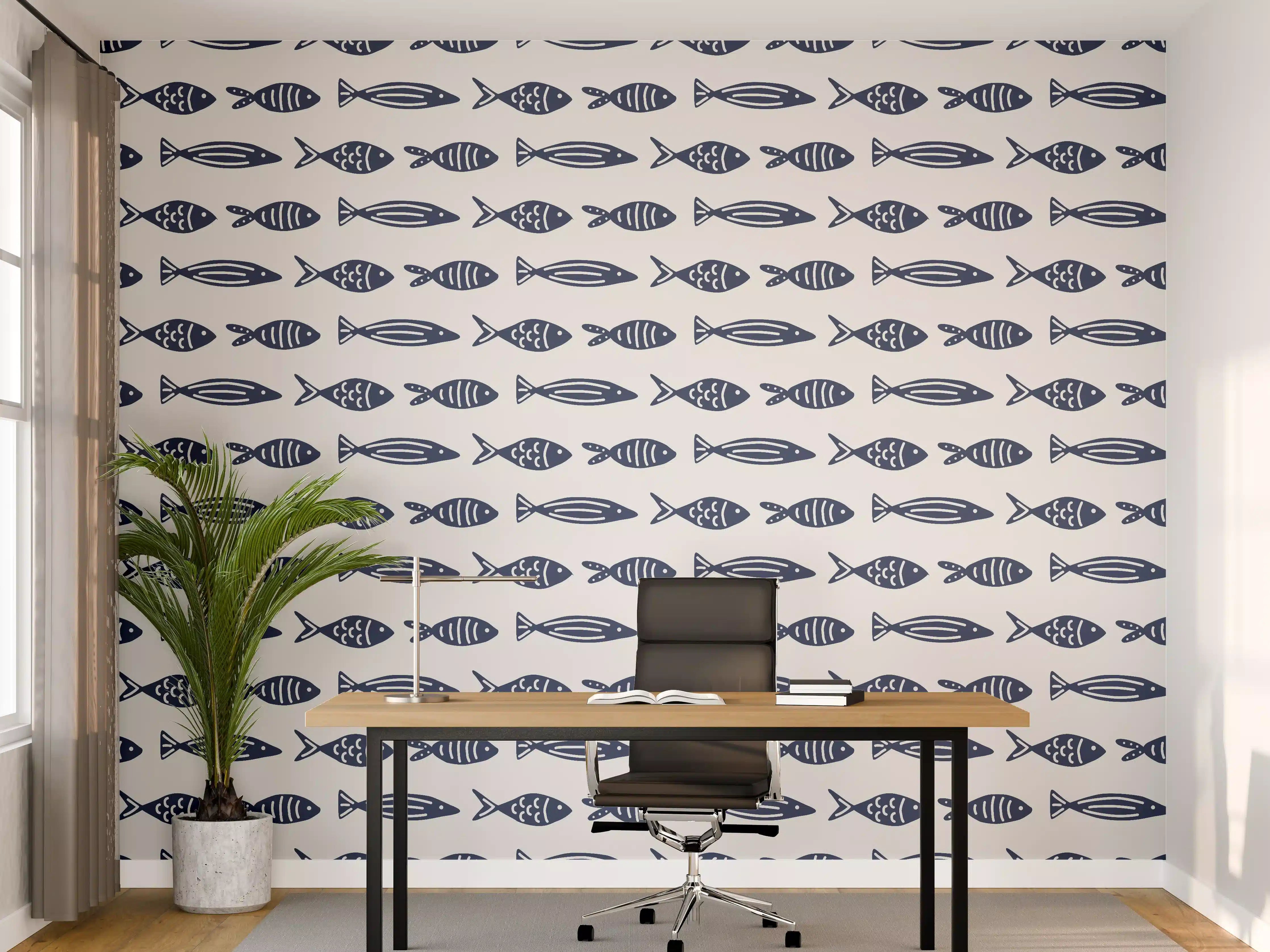 Büro Wandgestaltung - Minimalistische Fische Blau-Weiß
