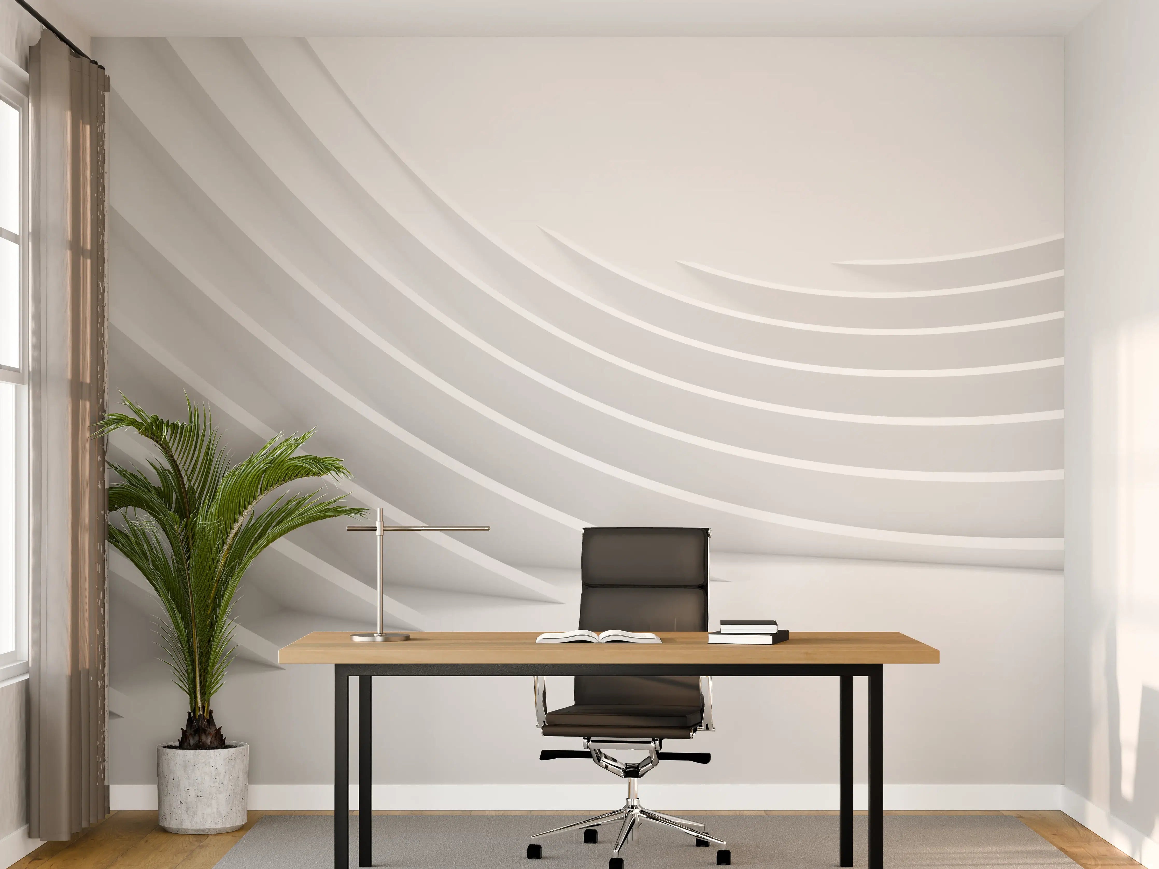 Büro Wandgestaltung - Minimalistische Weiß-Grau Welle