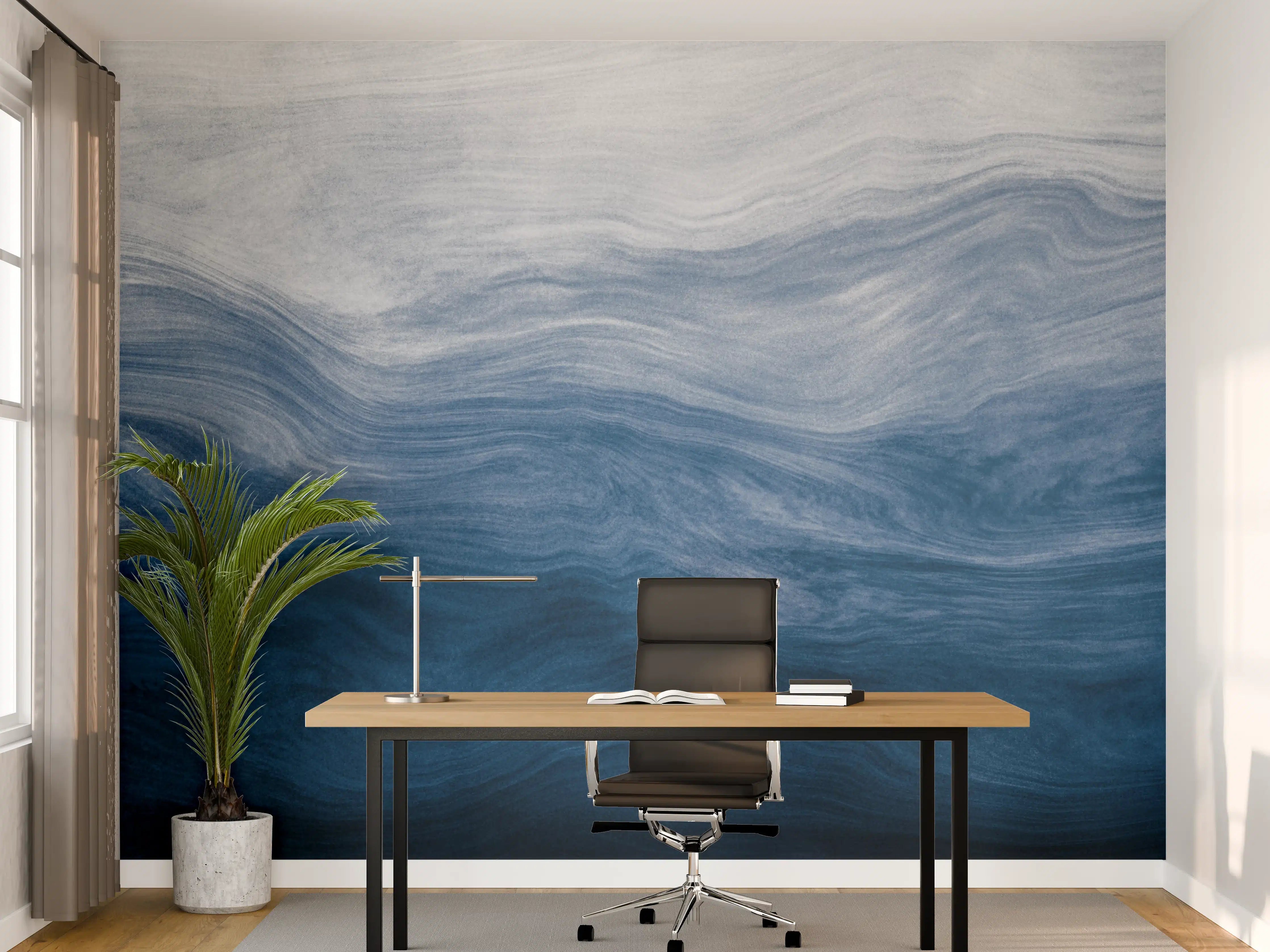 Büro Wandgestaltung - Moderne Abstrakte Blautöne Wellenstruktur