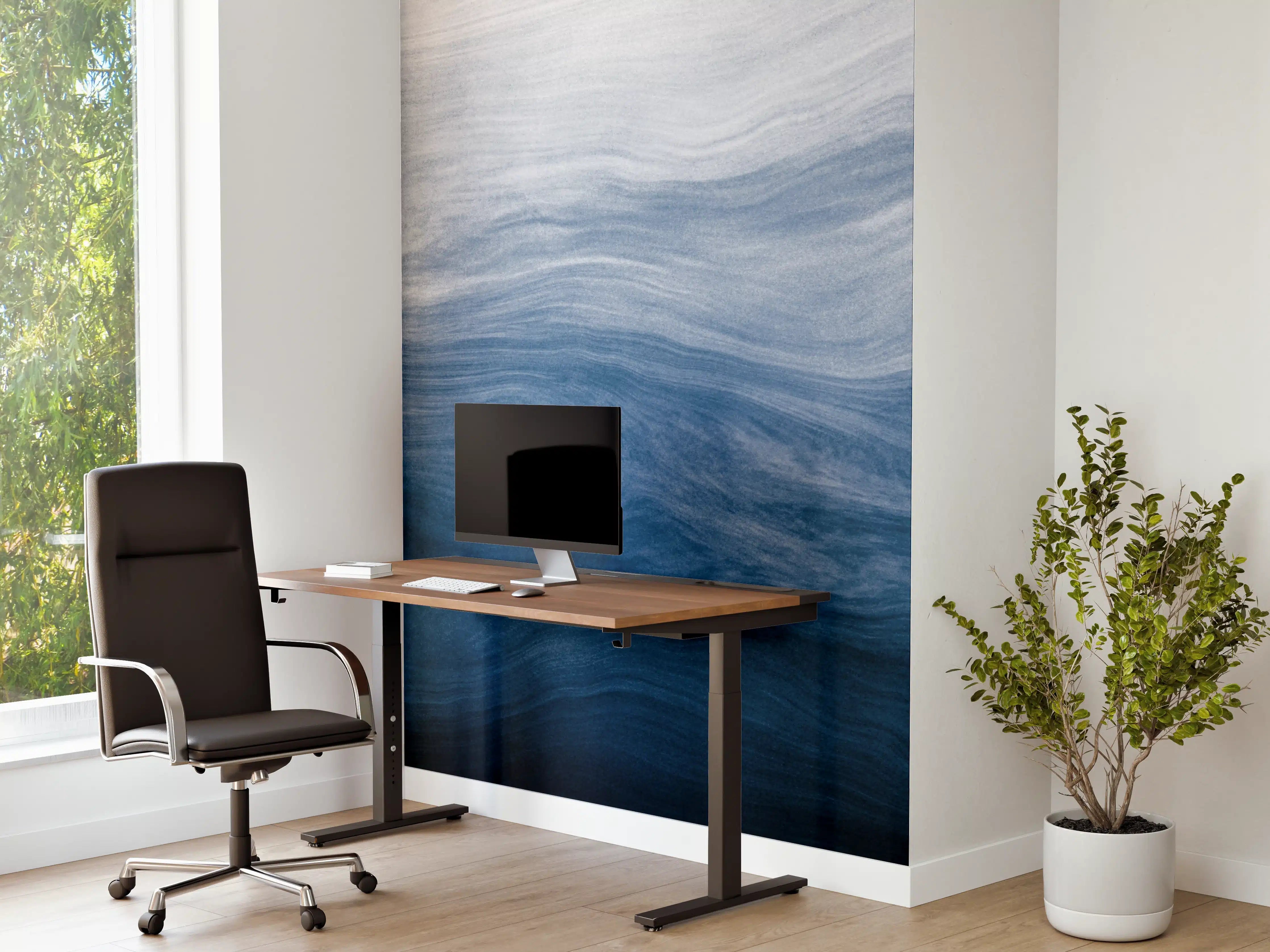Büro Wandgestaltung - Moderne Abstrakte Blautöne Wellenstruktur