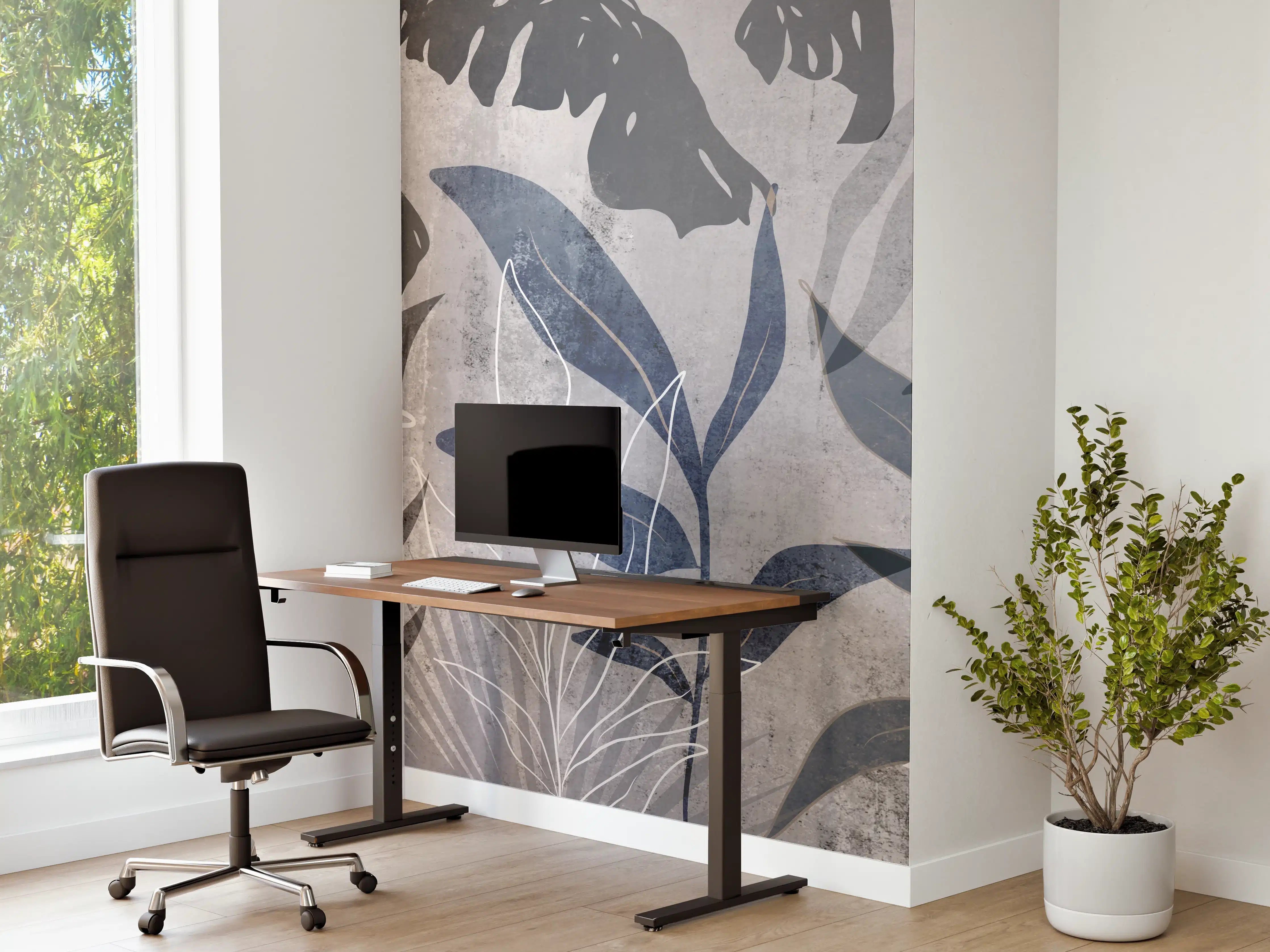 Büro Wandgestaltung - Moderne Botanik Grau-Weiß