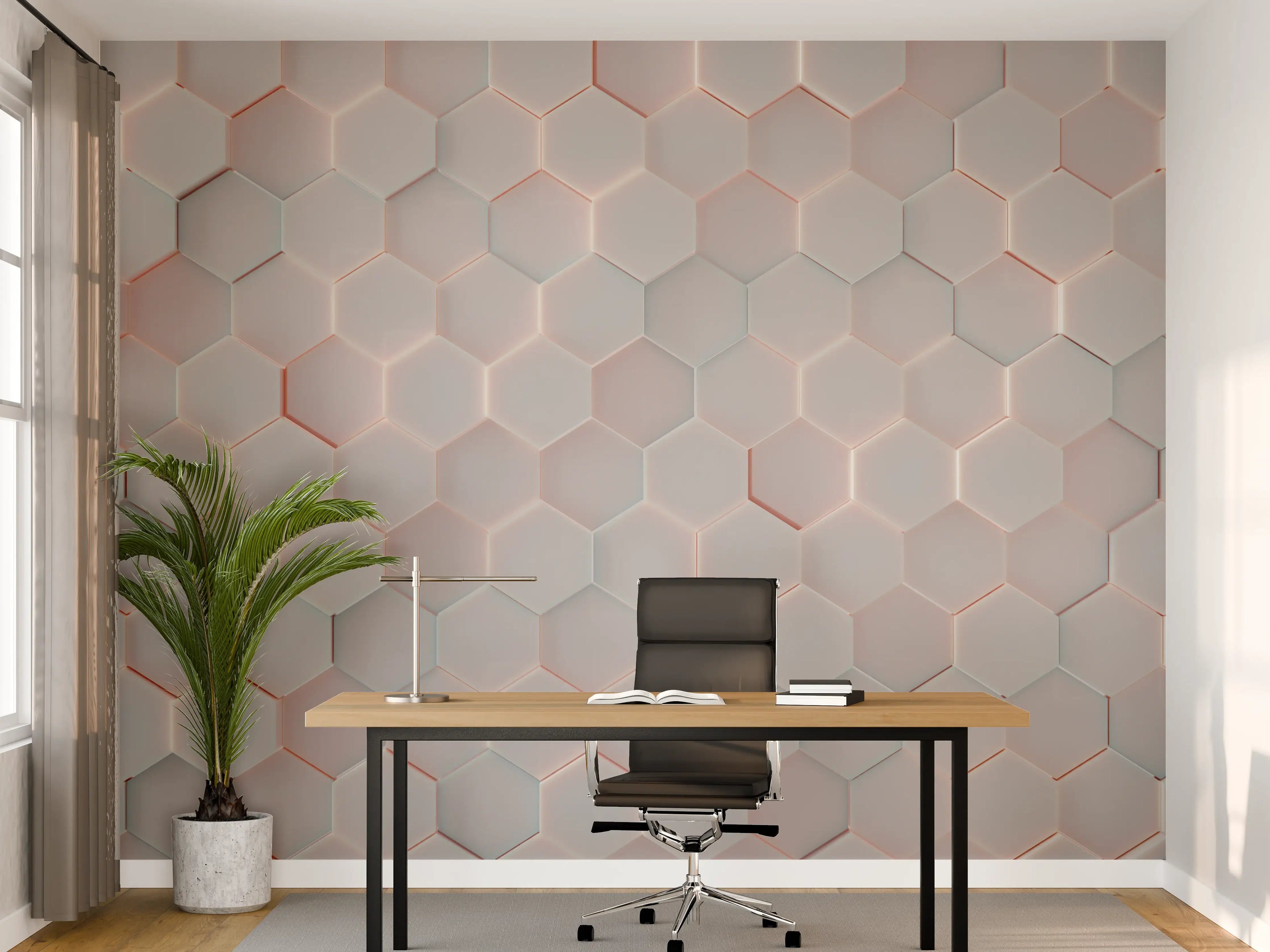 Büro Wandgestaltung - Moderne Hexagon-Wandgestaltung in Pastellfarben