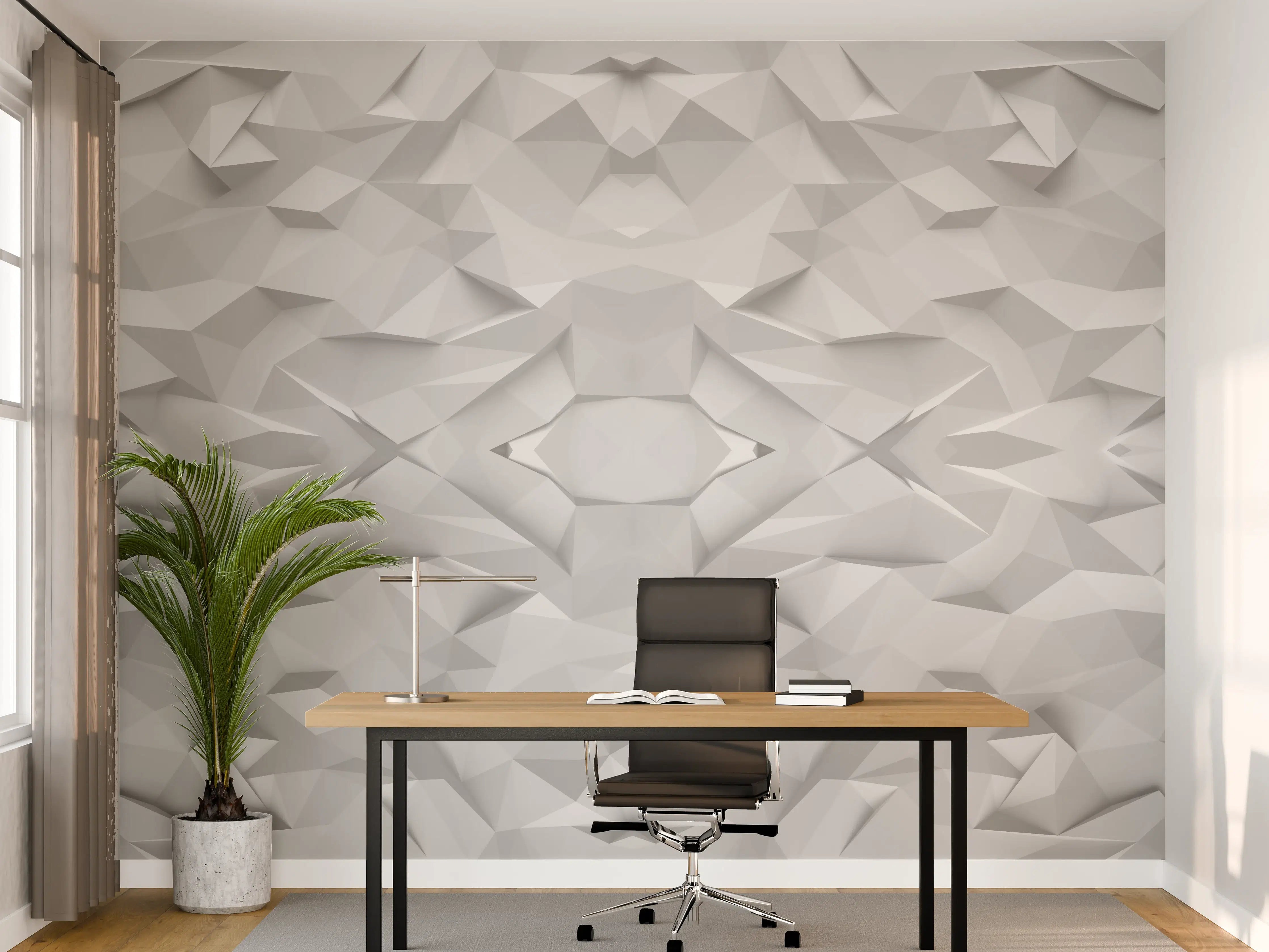 Büro Wandgestaltung - Moderne weiße 3D-Wandpaneele mit geometrischem Design