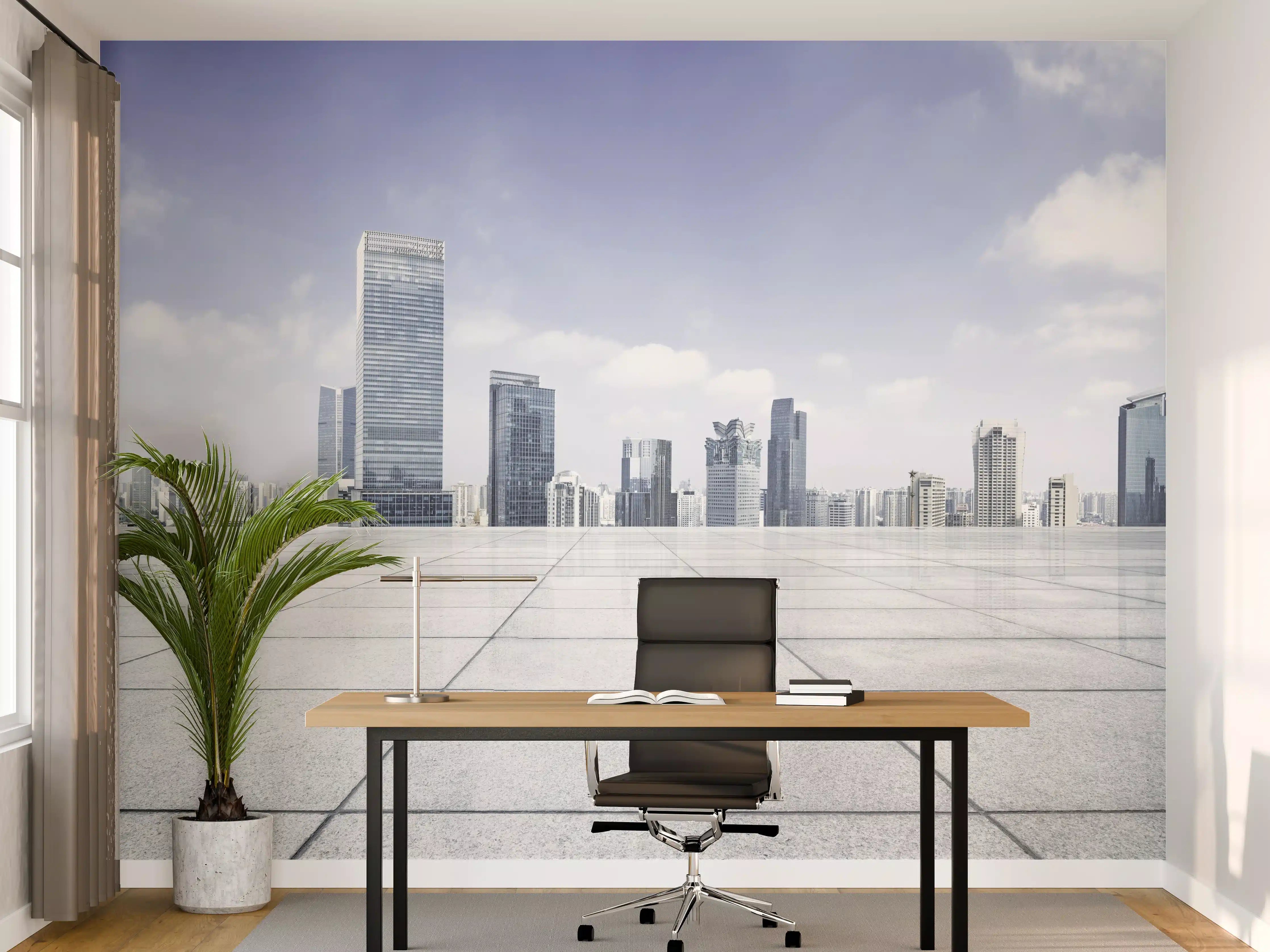 Büro Wandgestaltung - Moderner Skyline und Gebäuden
