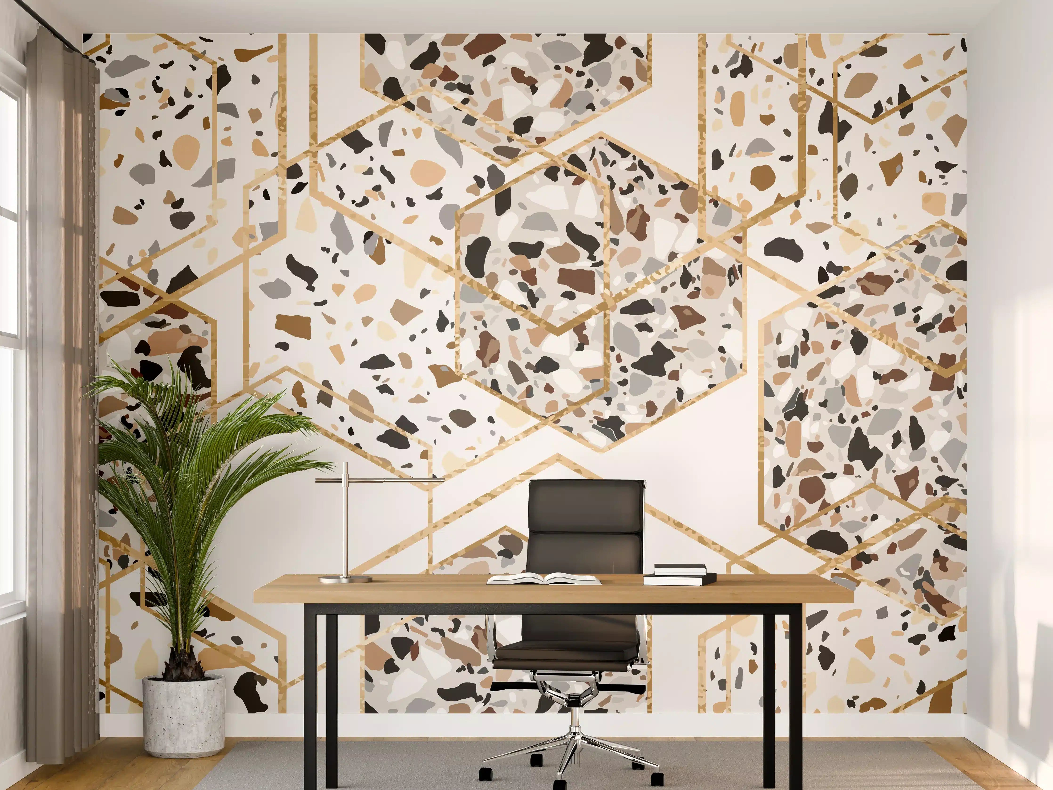 Büro Wandgestaltung - Modernes Terrazzo-Gold-Muster