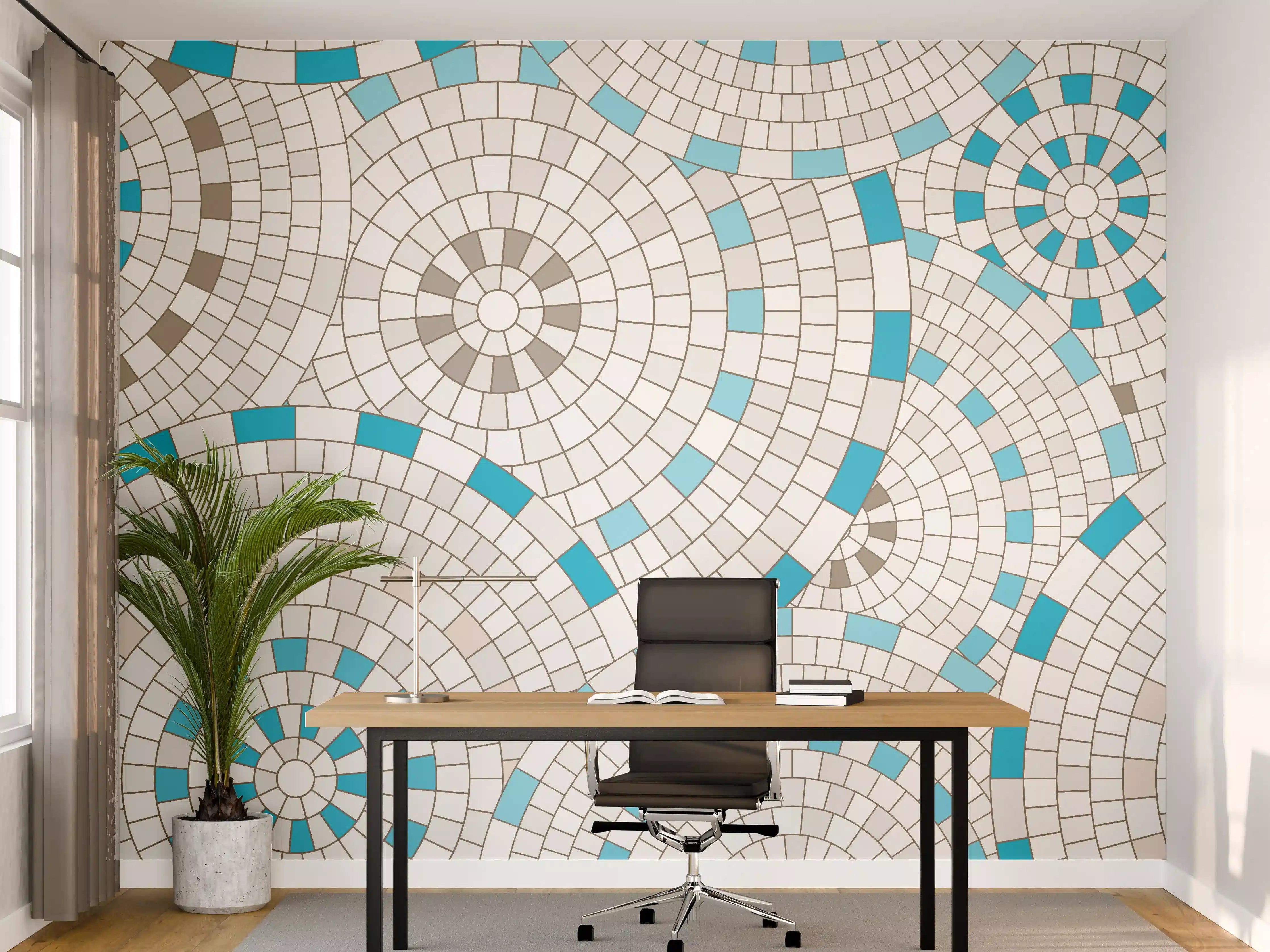 Büro Wandgestaltung - Modernes Weiß-Blau Mosaik-Design