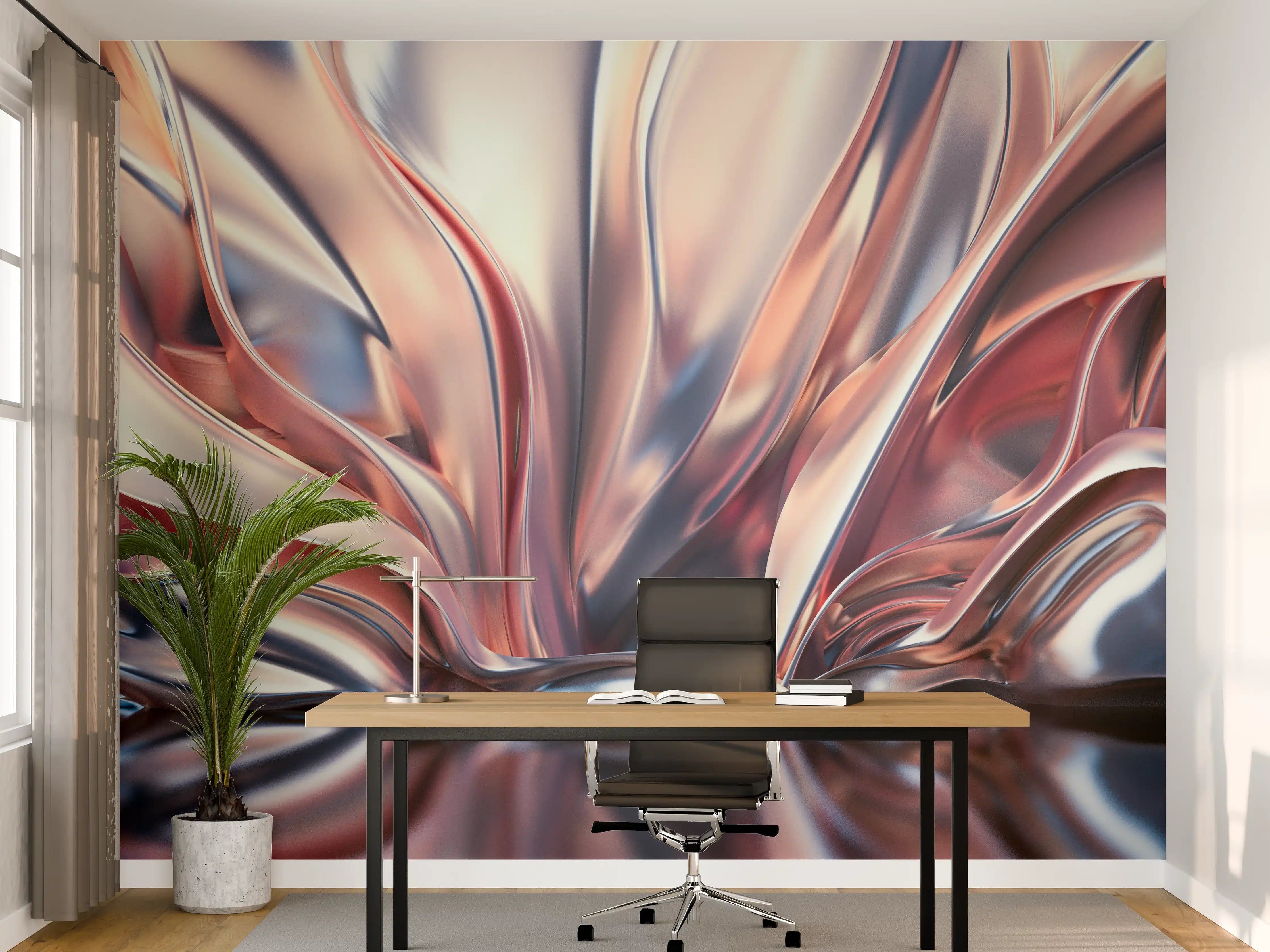 Büro Wandgestaltung - Modernes, glänzendes Metallkunstwerk