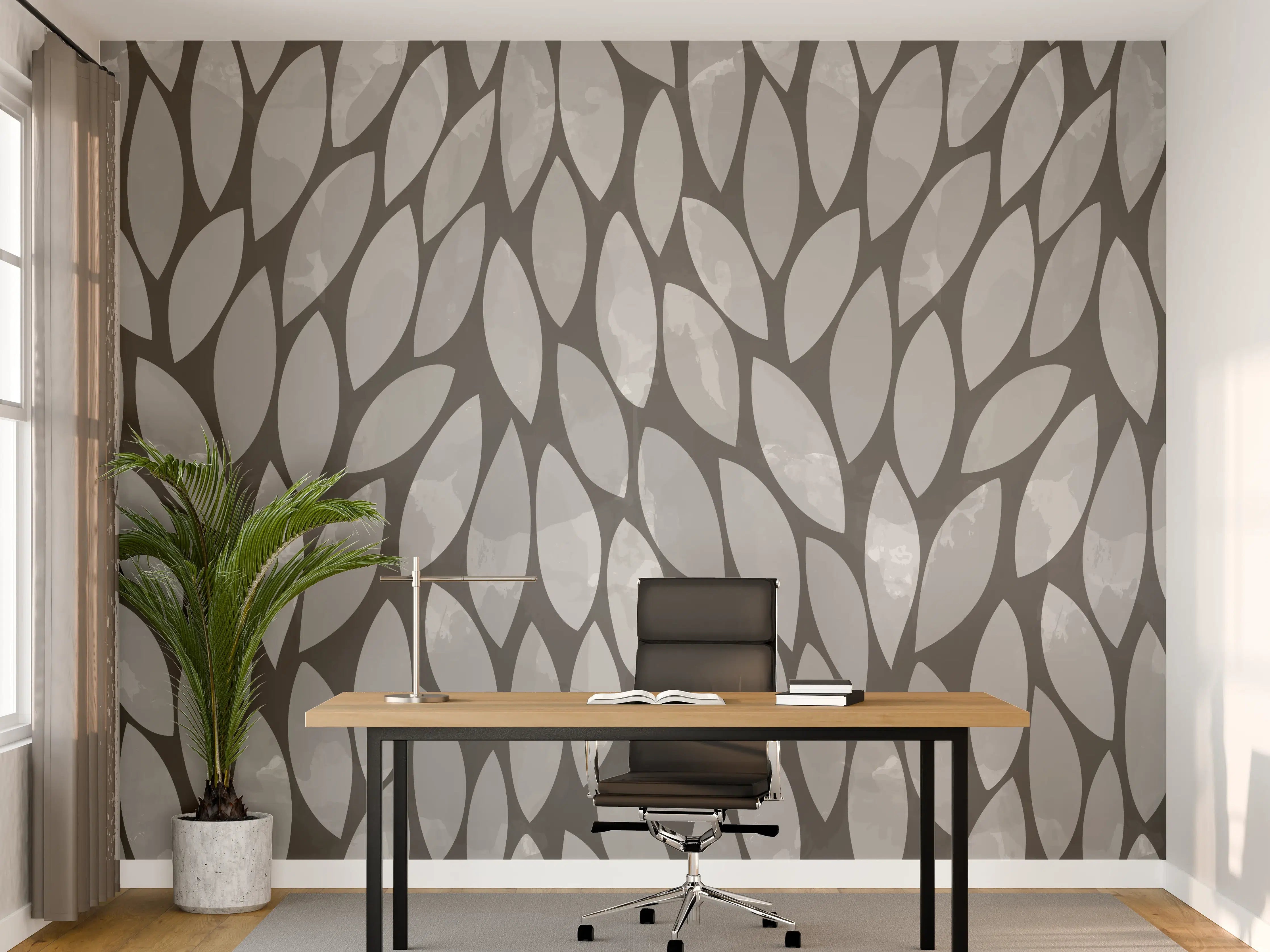 Büro Wandgestaltung - Modisches Graues Blättermuster