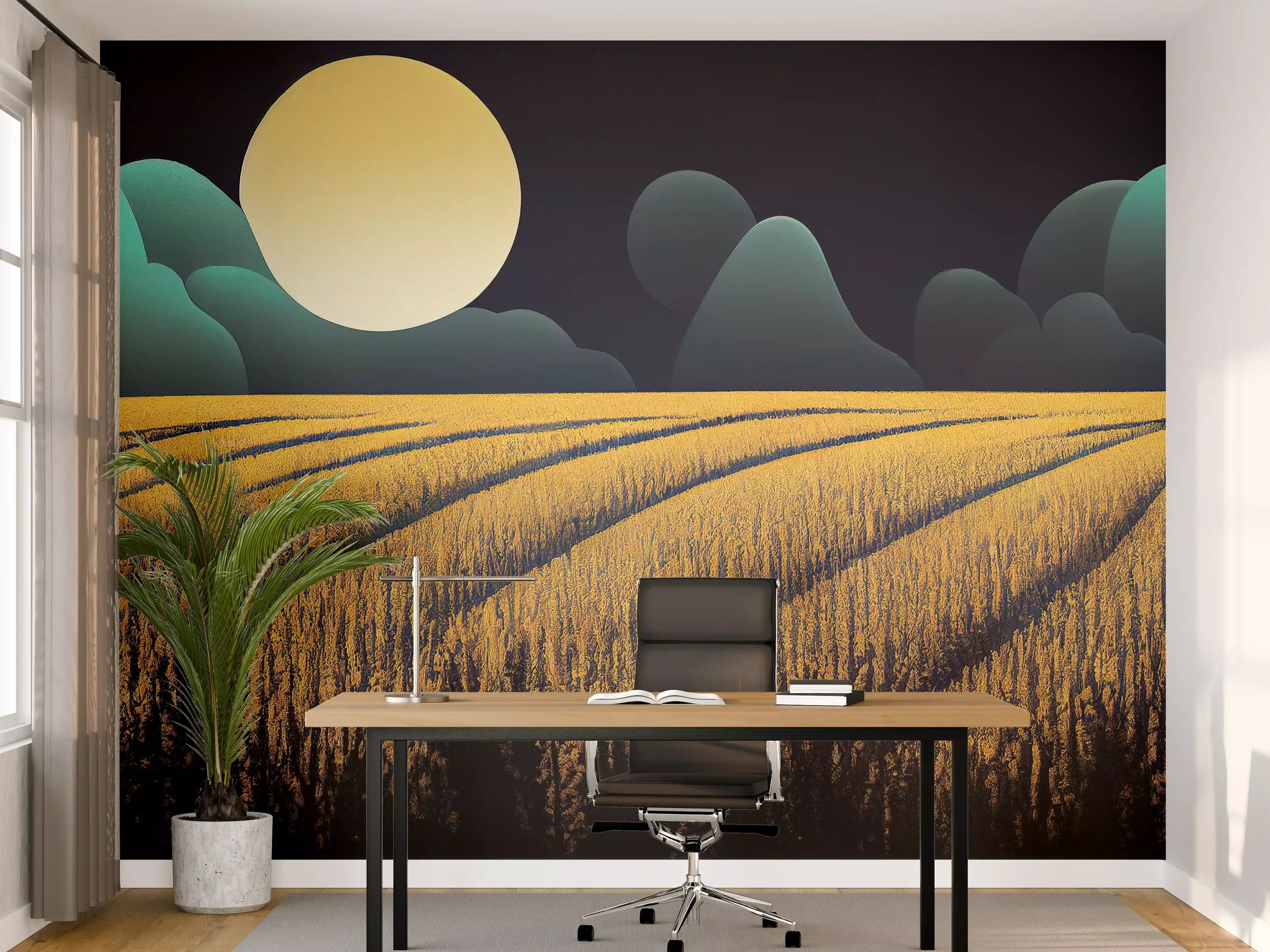 Büro Wandgestaltung - Mondnacht Kornfeld Dunkelblau