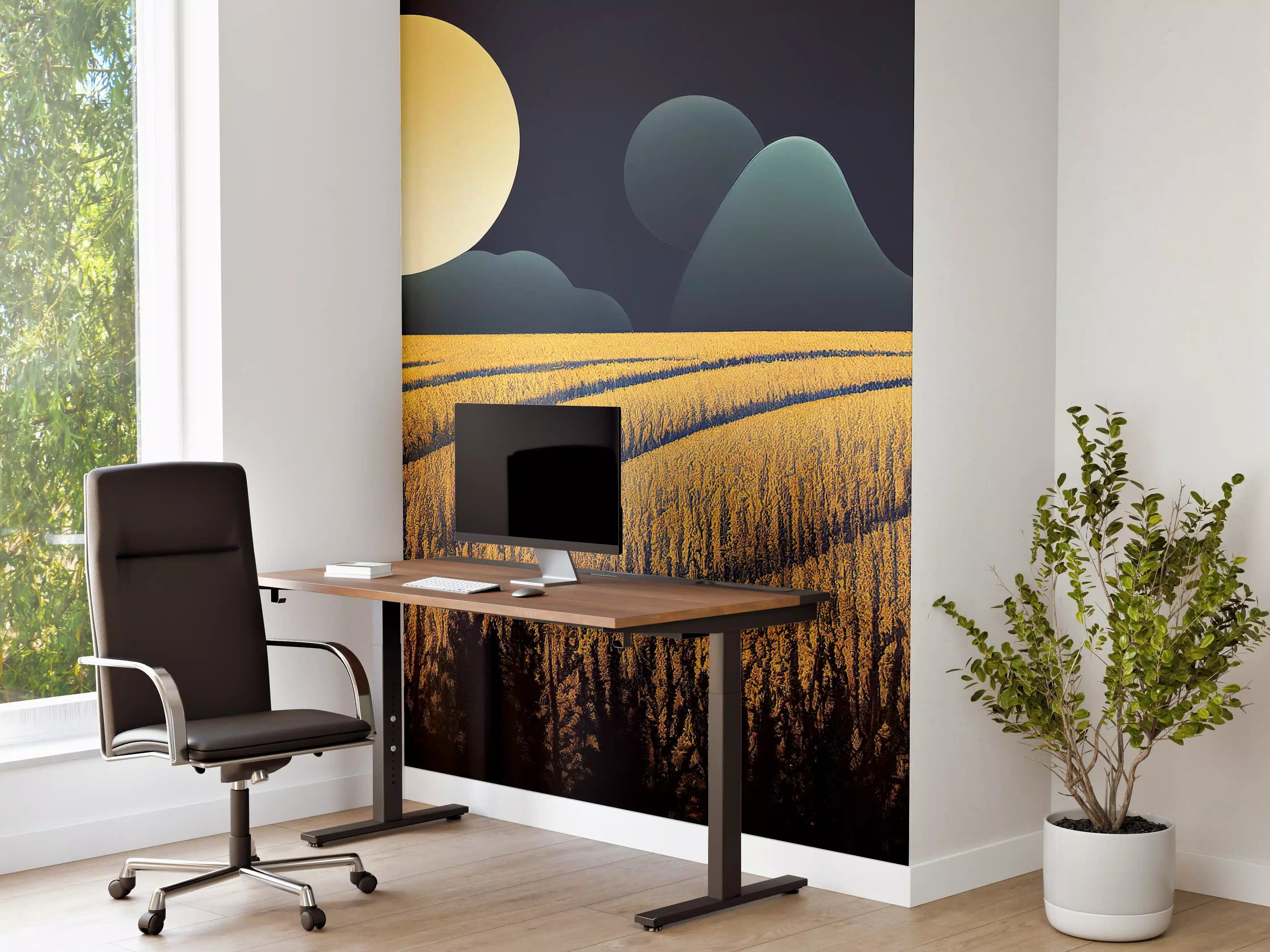 Büro Wandgestaltung - Mondnacht Kornfeld Dunkelblau