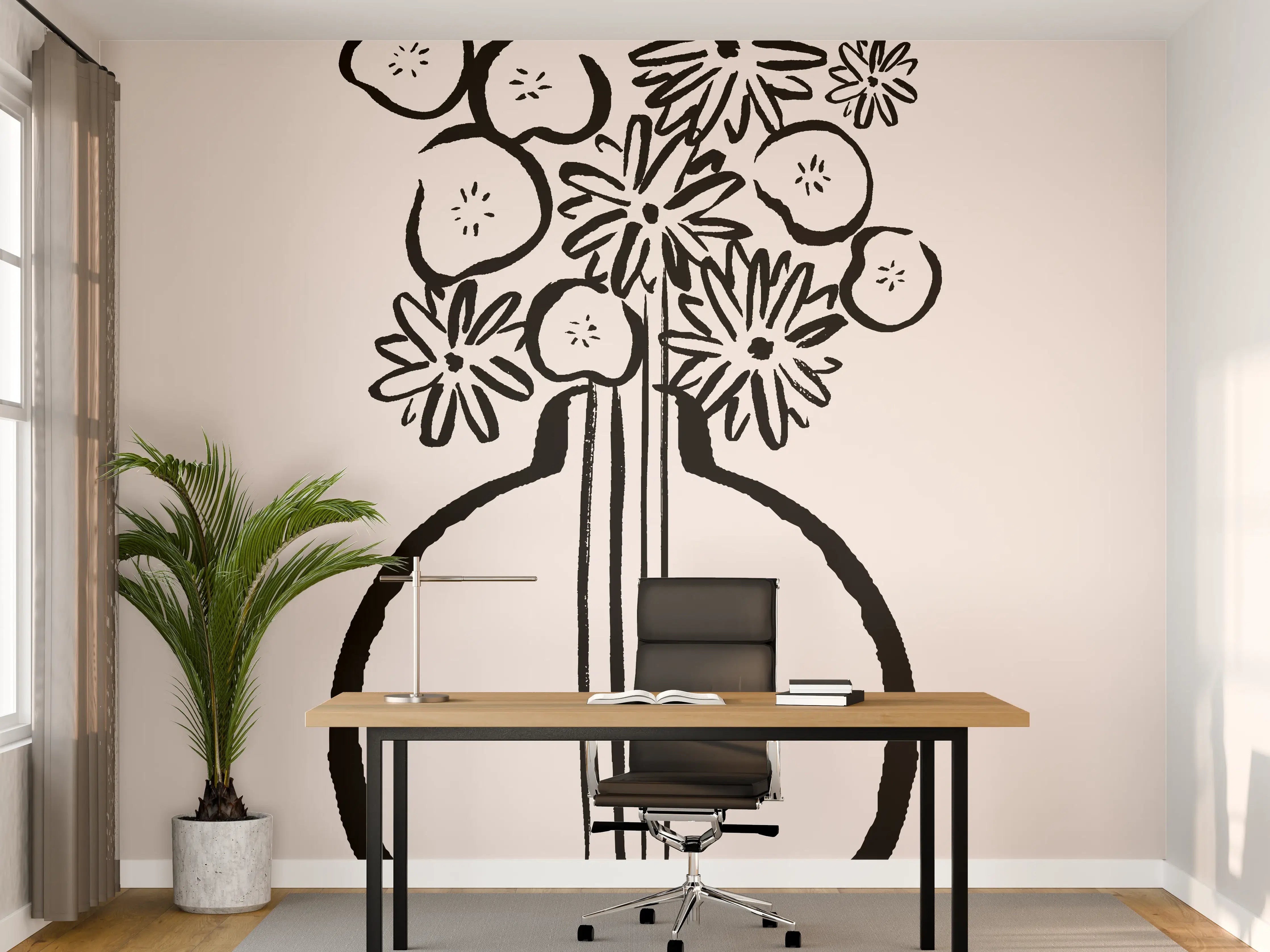 Büro Wandgestaltung - Monochrome Blumenvase Schwarz-Weiß