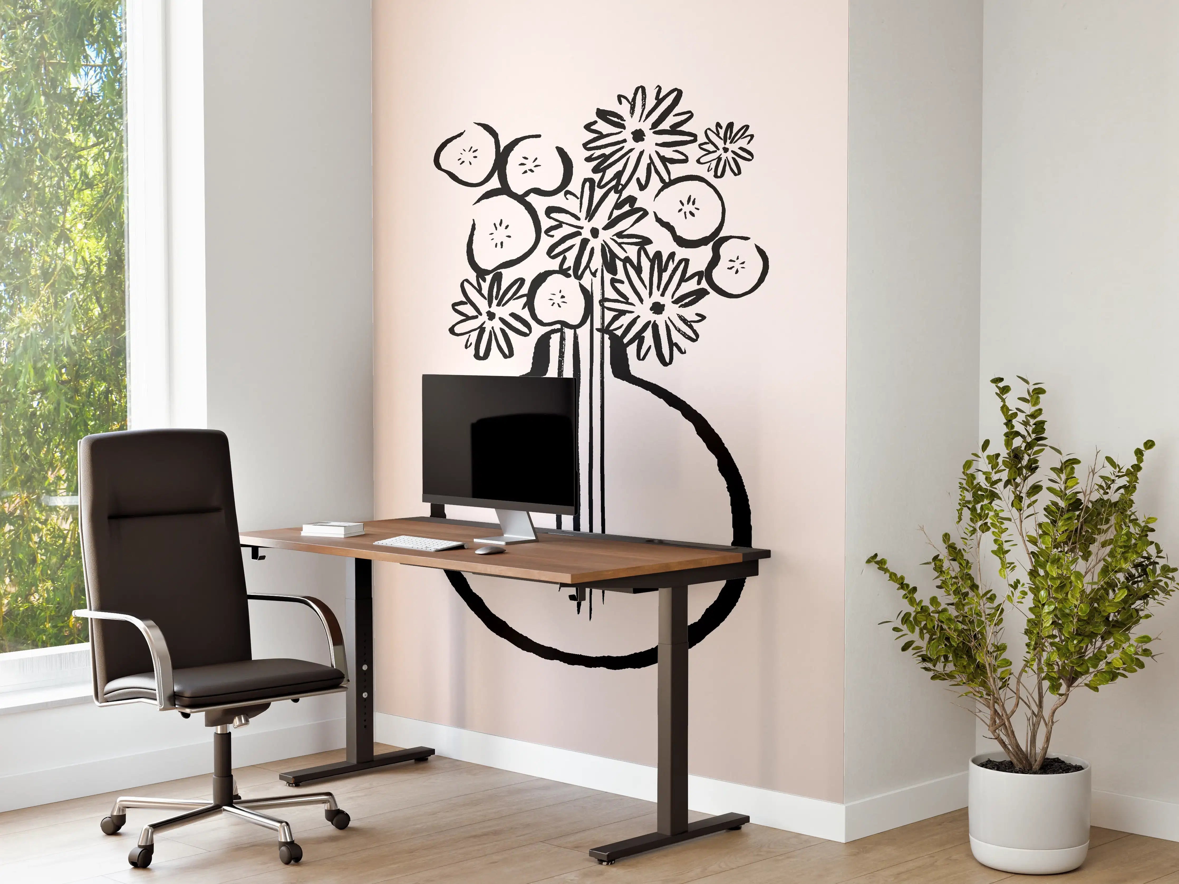 Büro Wandgestaltung - Monochrome Blumenvase Schwarz-Weiß