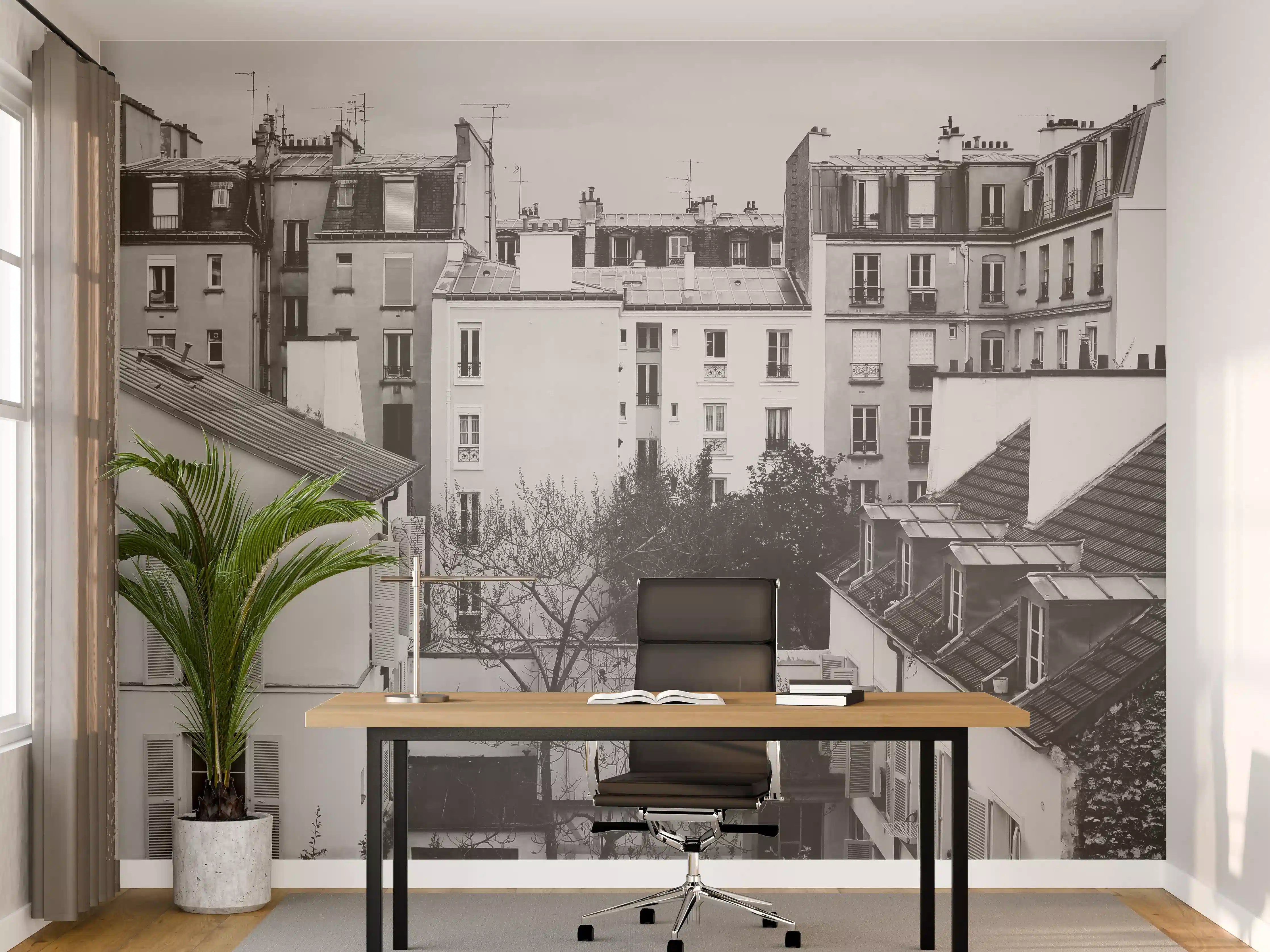 Büro Wandgestaltung - Monochromes Paris-Straßenpanorama