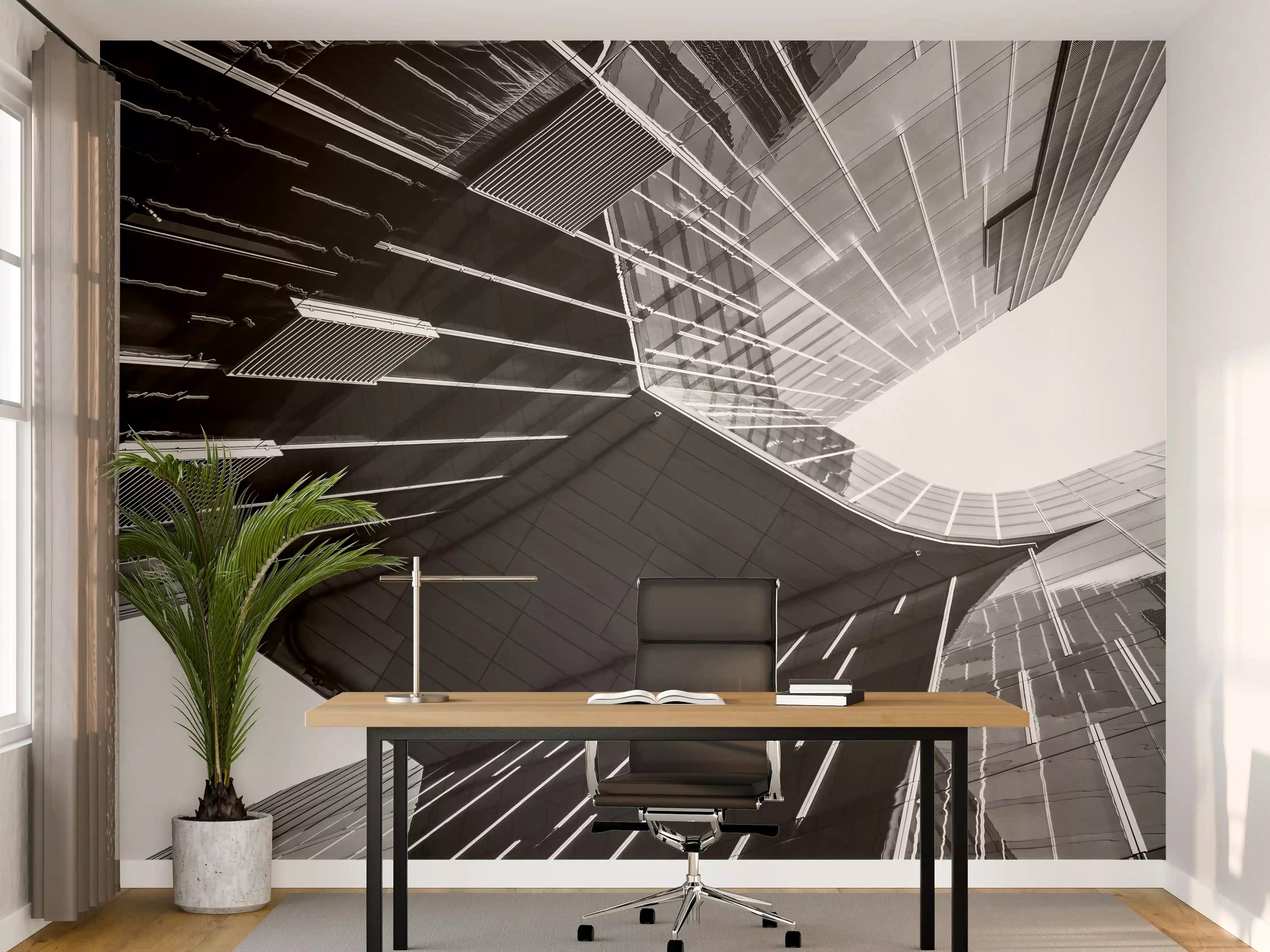 Büro Wandgestaltung - Monochromes Stadtgeometrie