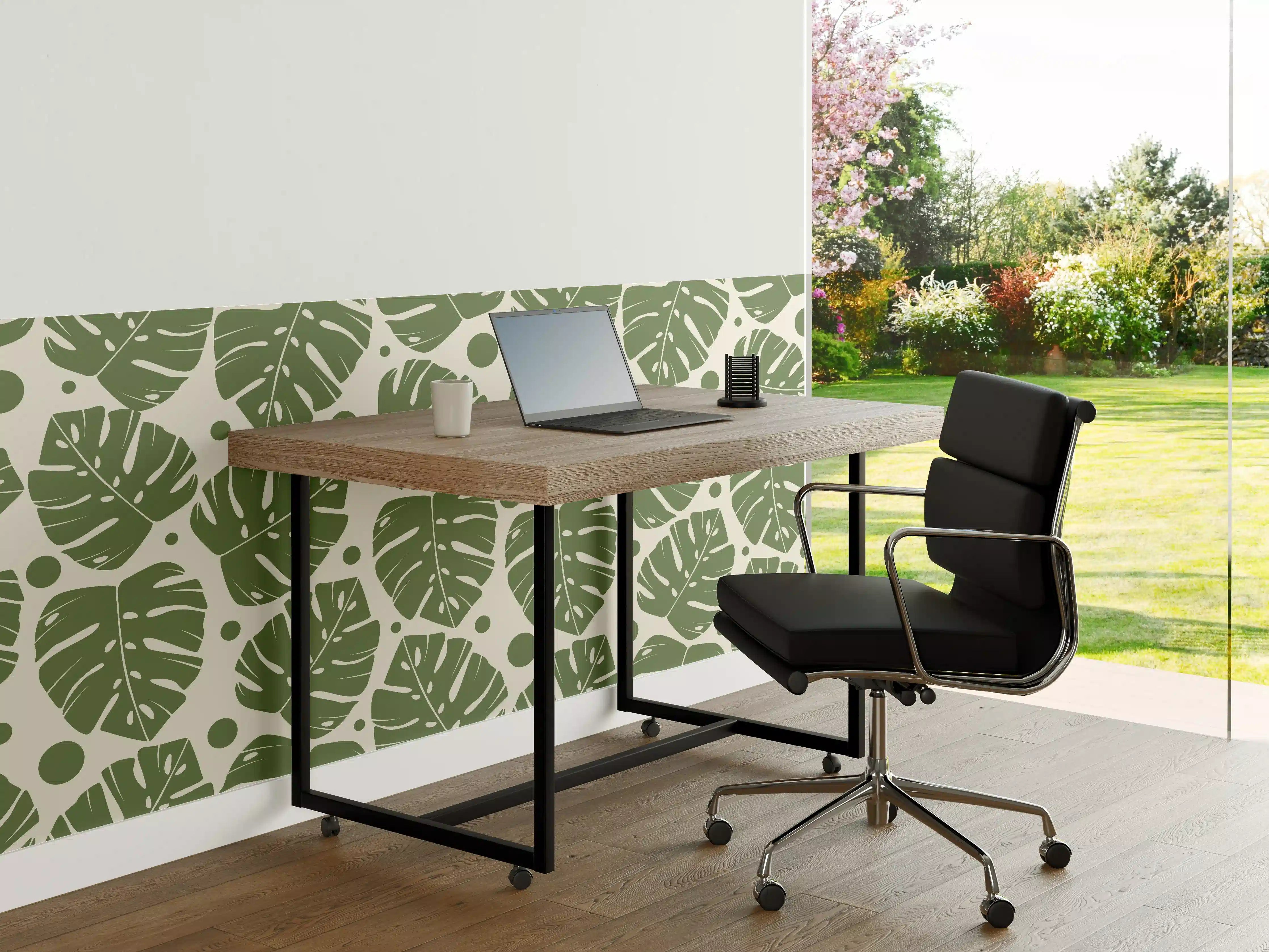 Büro Wandgestaltung - Monstera-Blätter Cremegrün
