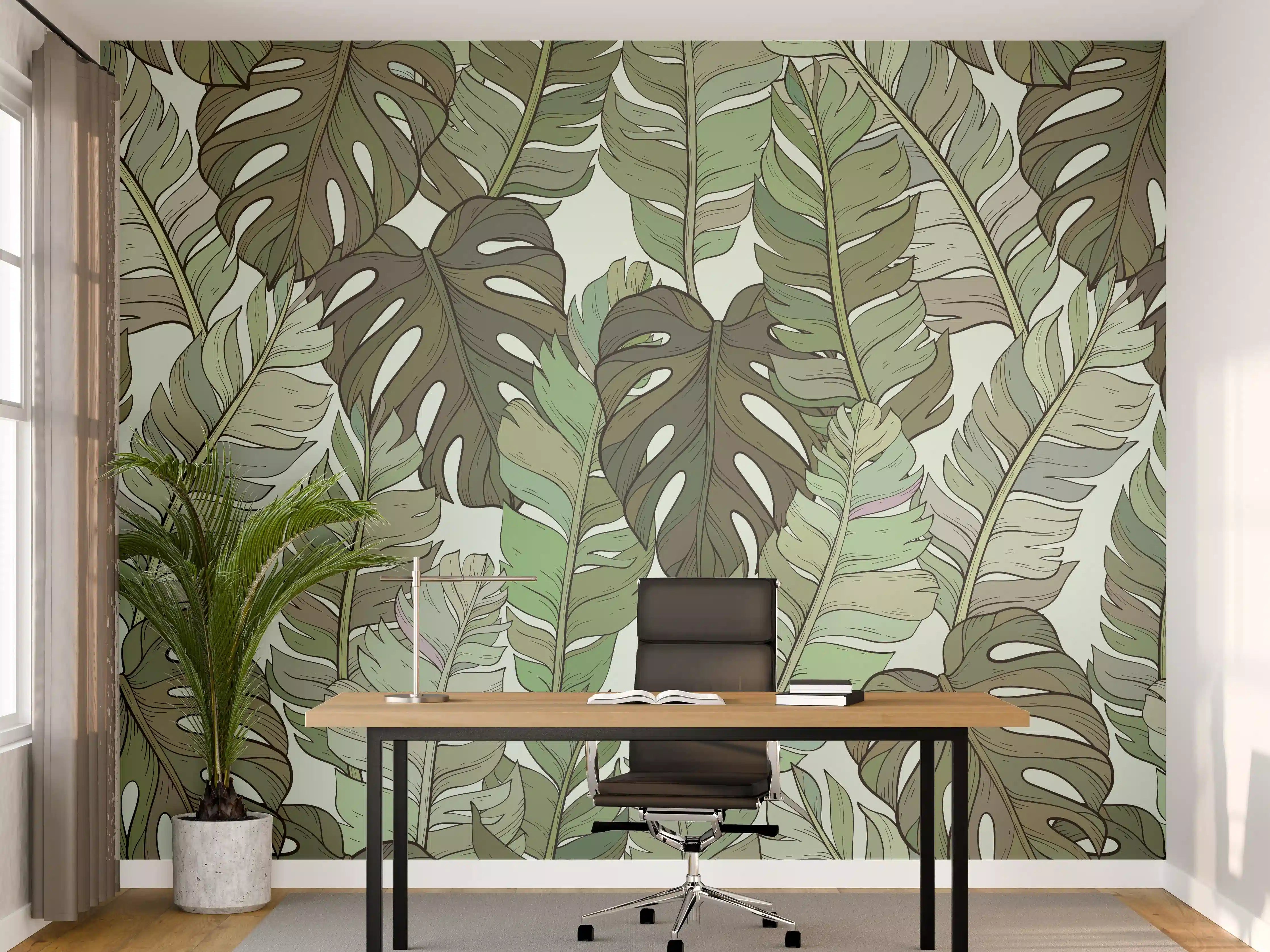 Büro Wandgestaltung - Monstera-Blätter – Tropische Eleganz