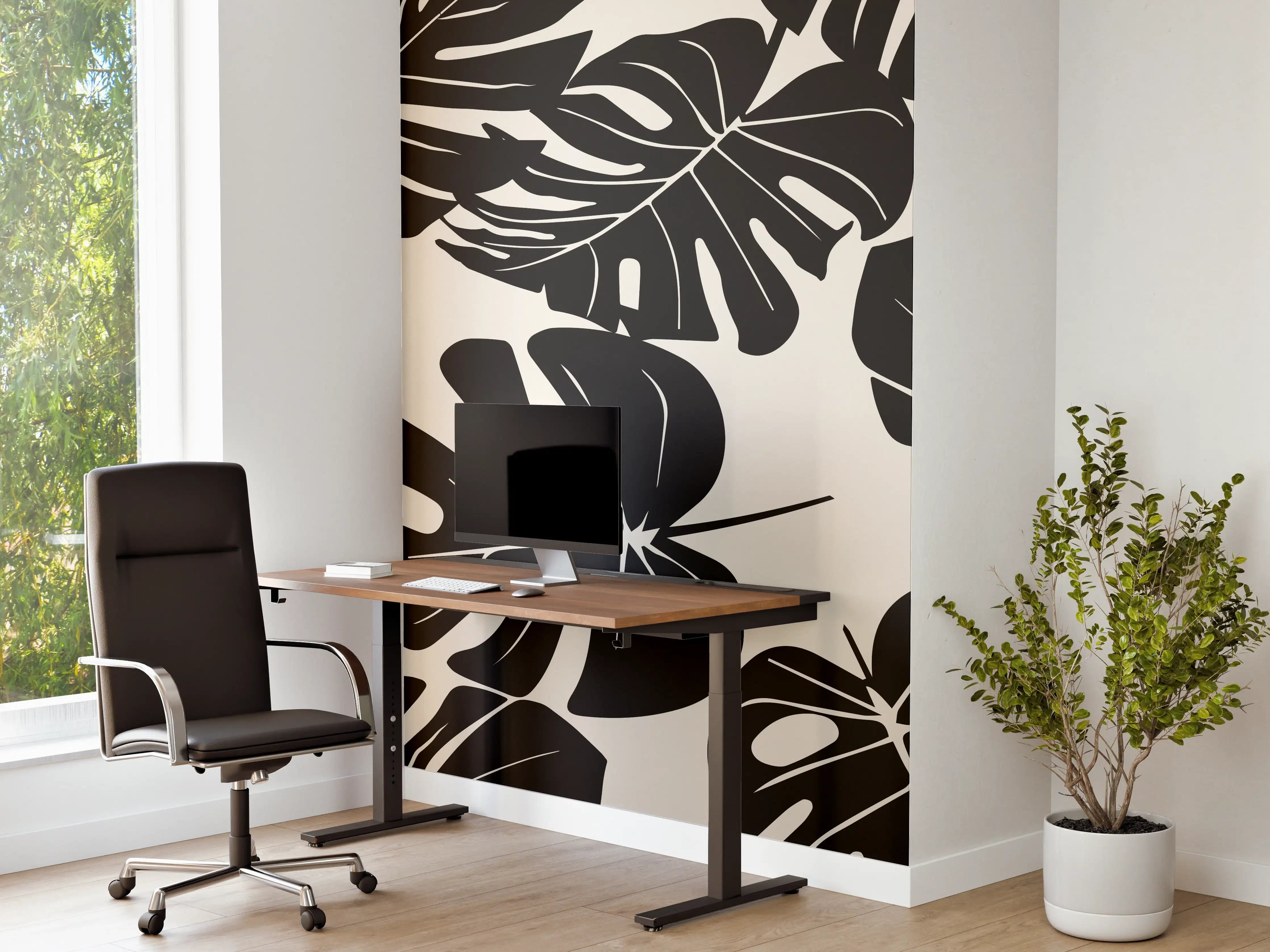 Büro Wandgestaltung - Monstera Schwarz-Beige Muster