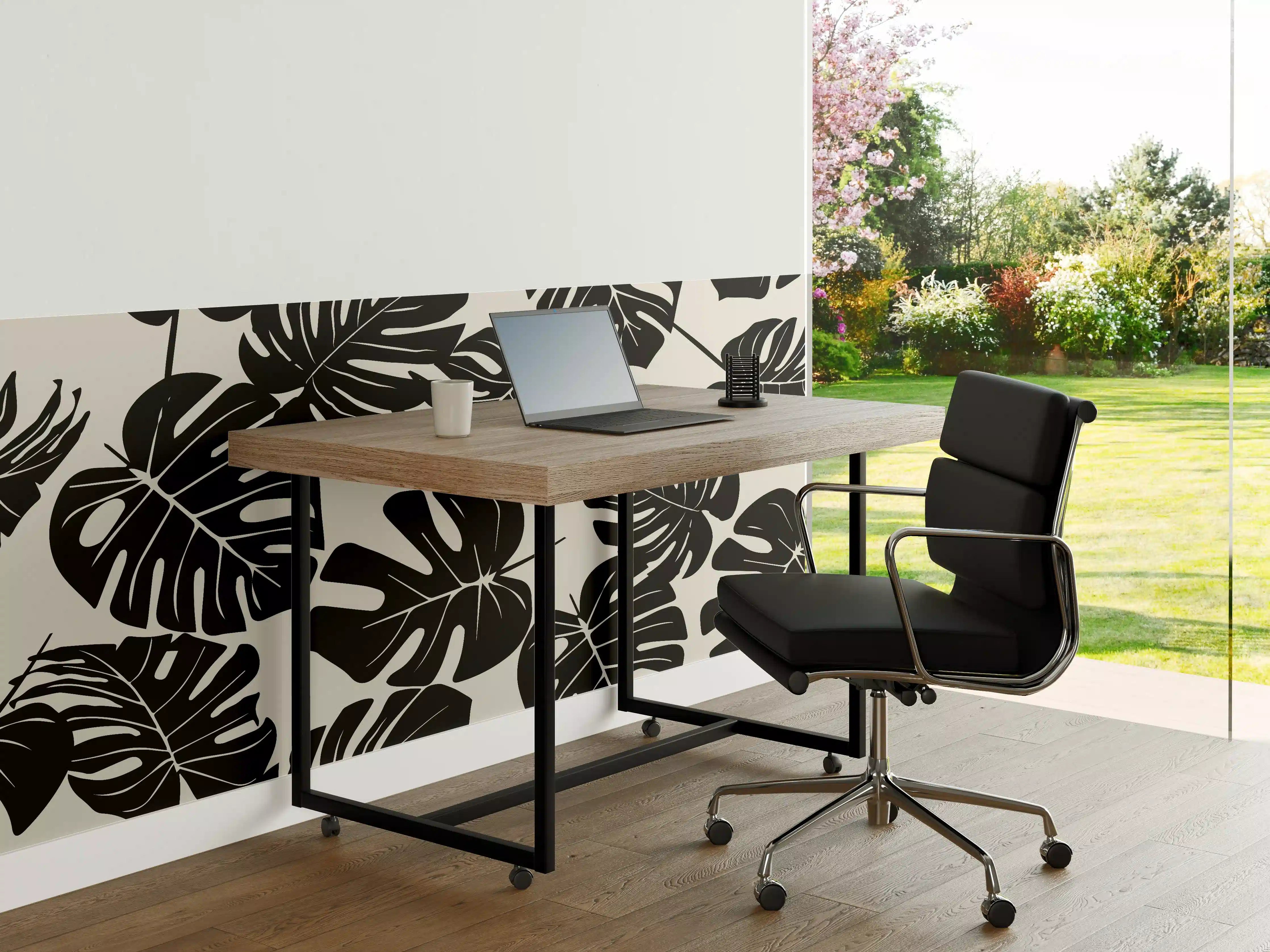 Büro Wandgestaltung - Monstera Schwarz-Beige Muster