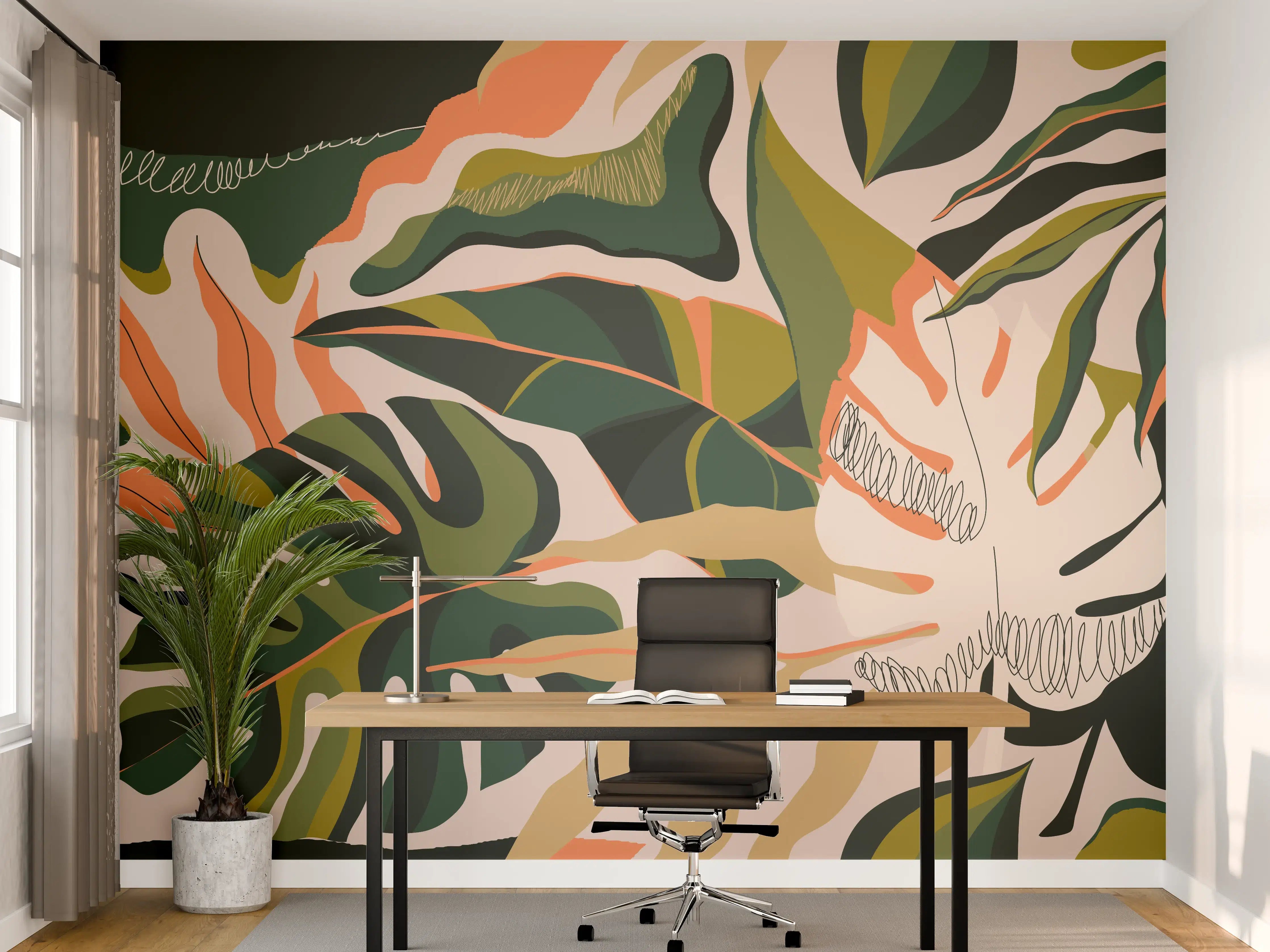 Büro Wandgestaltung - Monstera Tropic Blattmuster