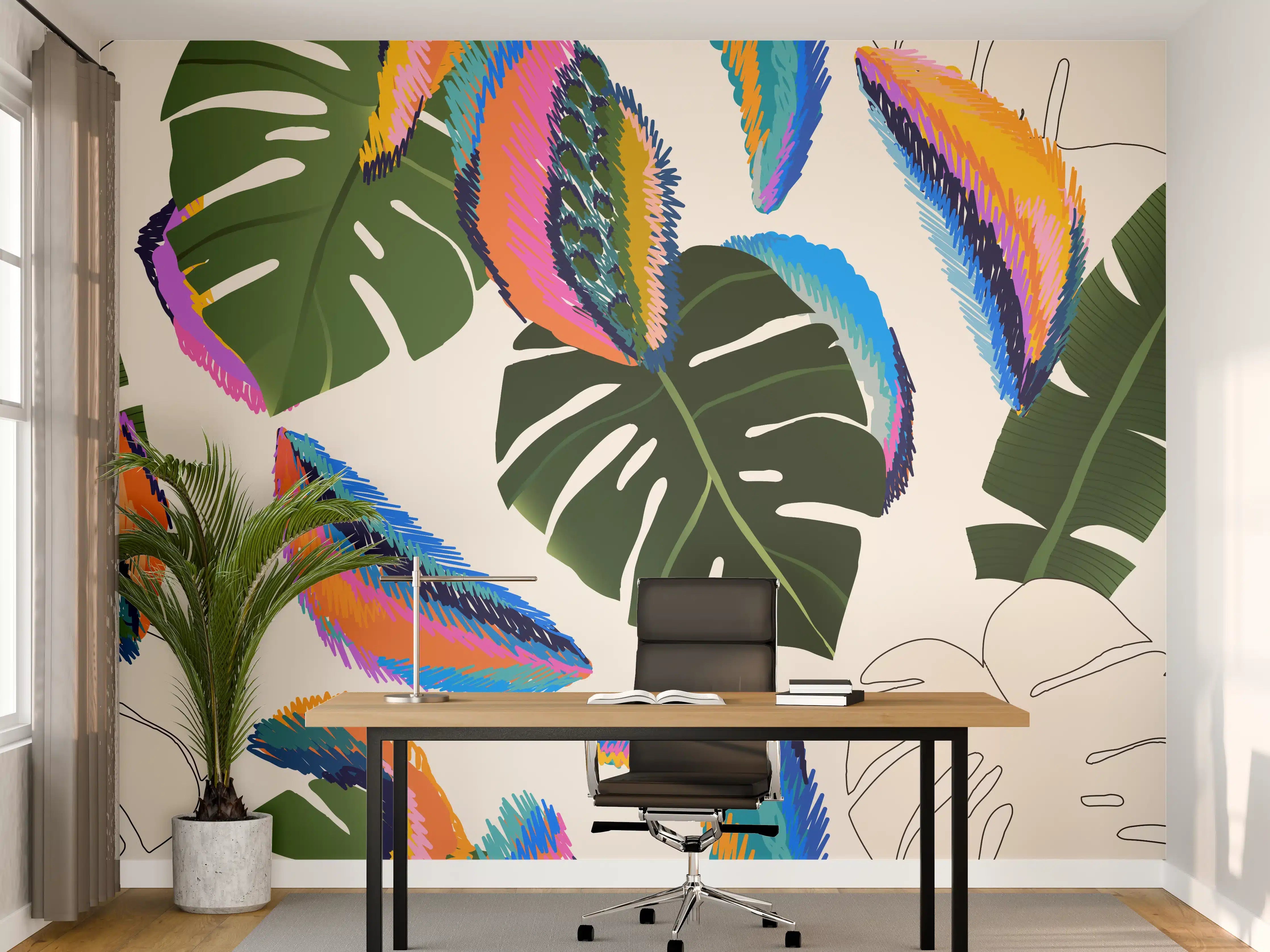 Büro Wandgestaltung - Monstera Tropic Bunte Blätter