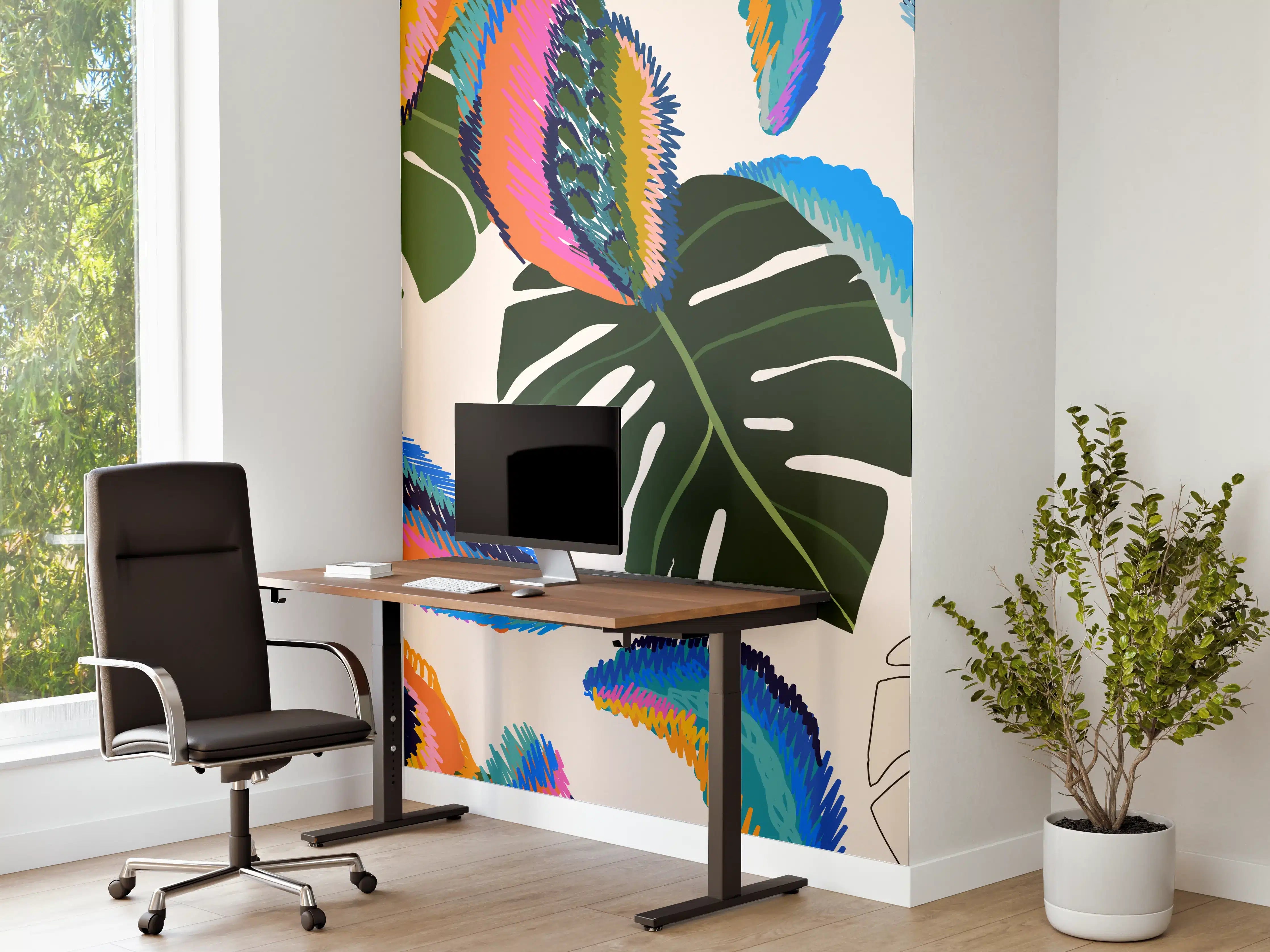 Büro Wandgestaltung - Monstera Tropic Bunte Blätter