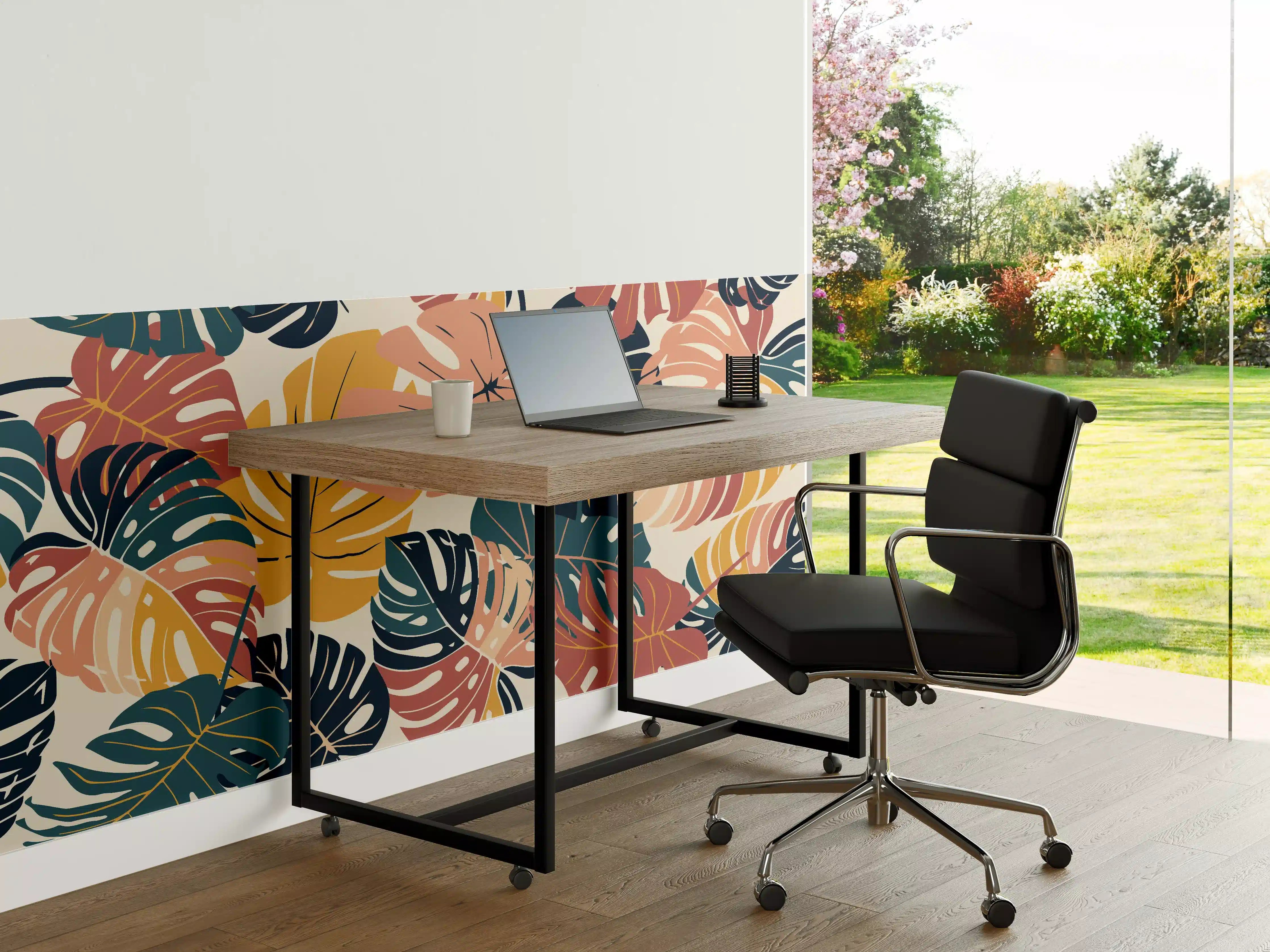 Büro Wandgestaltung - Monstera Tropic Koralle Türkis
