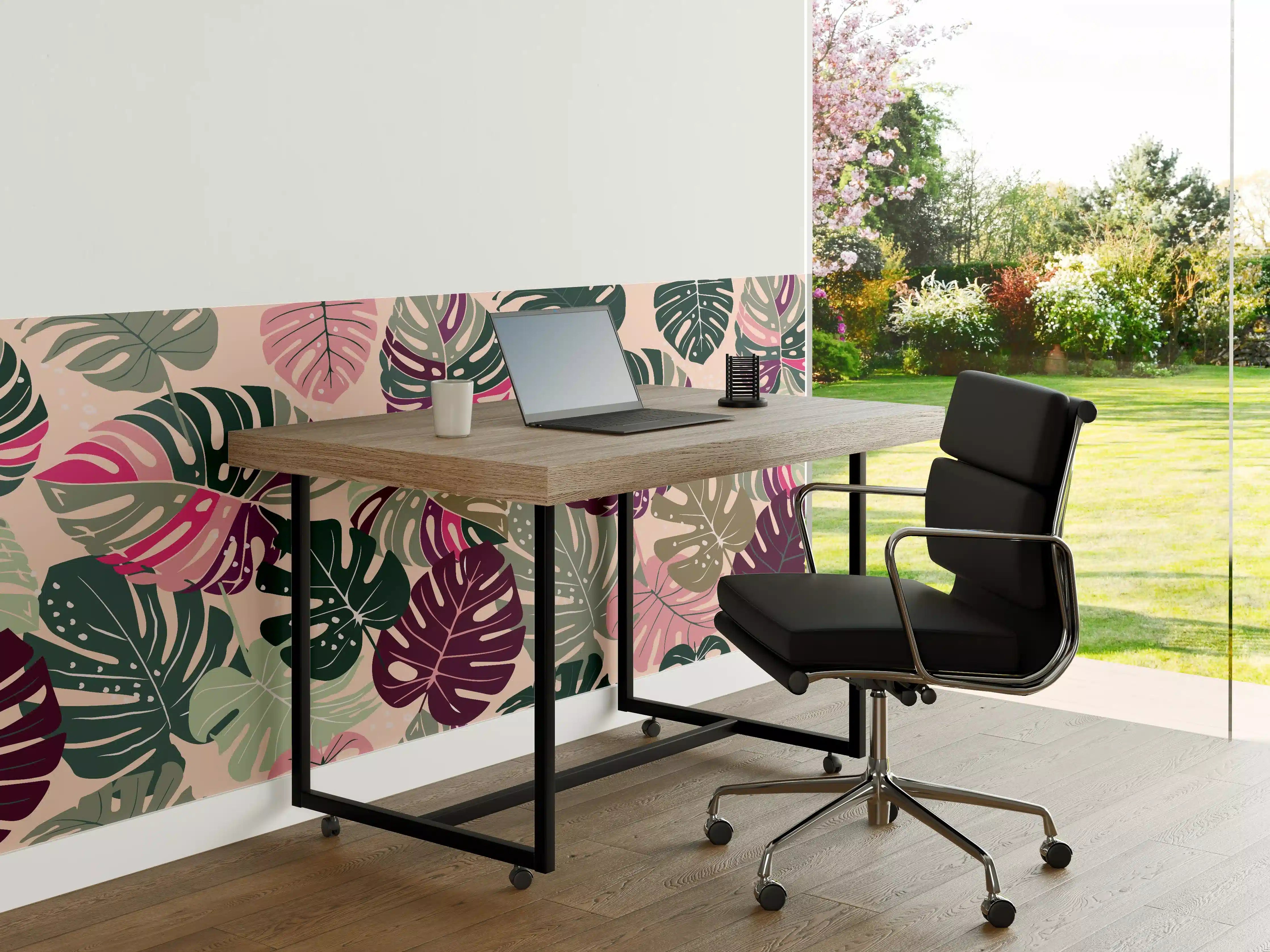 Büro Wandgestaltung - Monstera Tropic Rosa-Grün