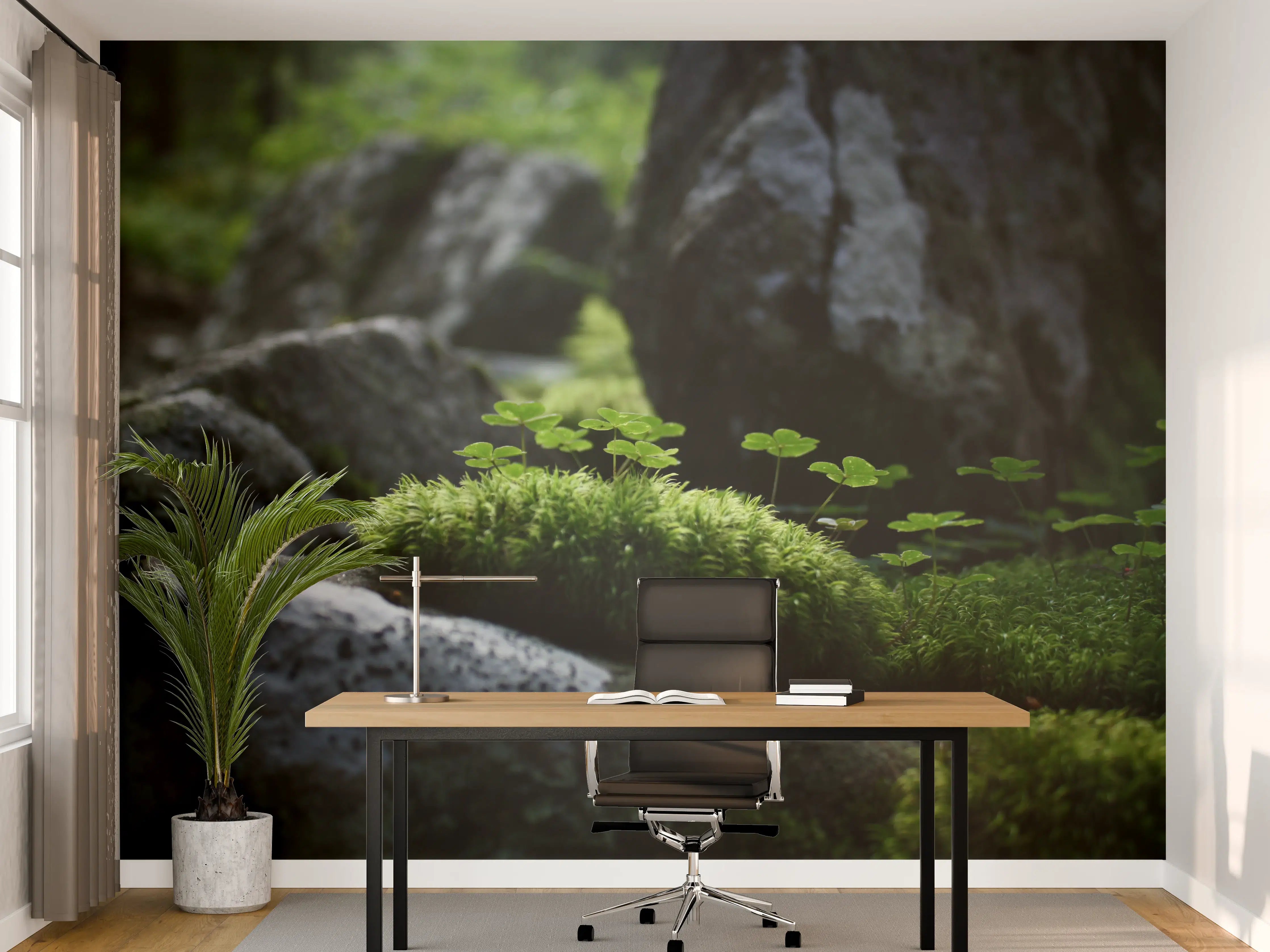 Büro Wandgestaltung - Moosbedeckte Steine im Sonnenlicht