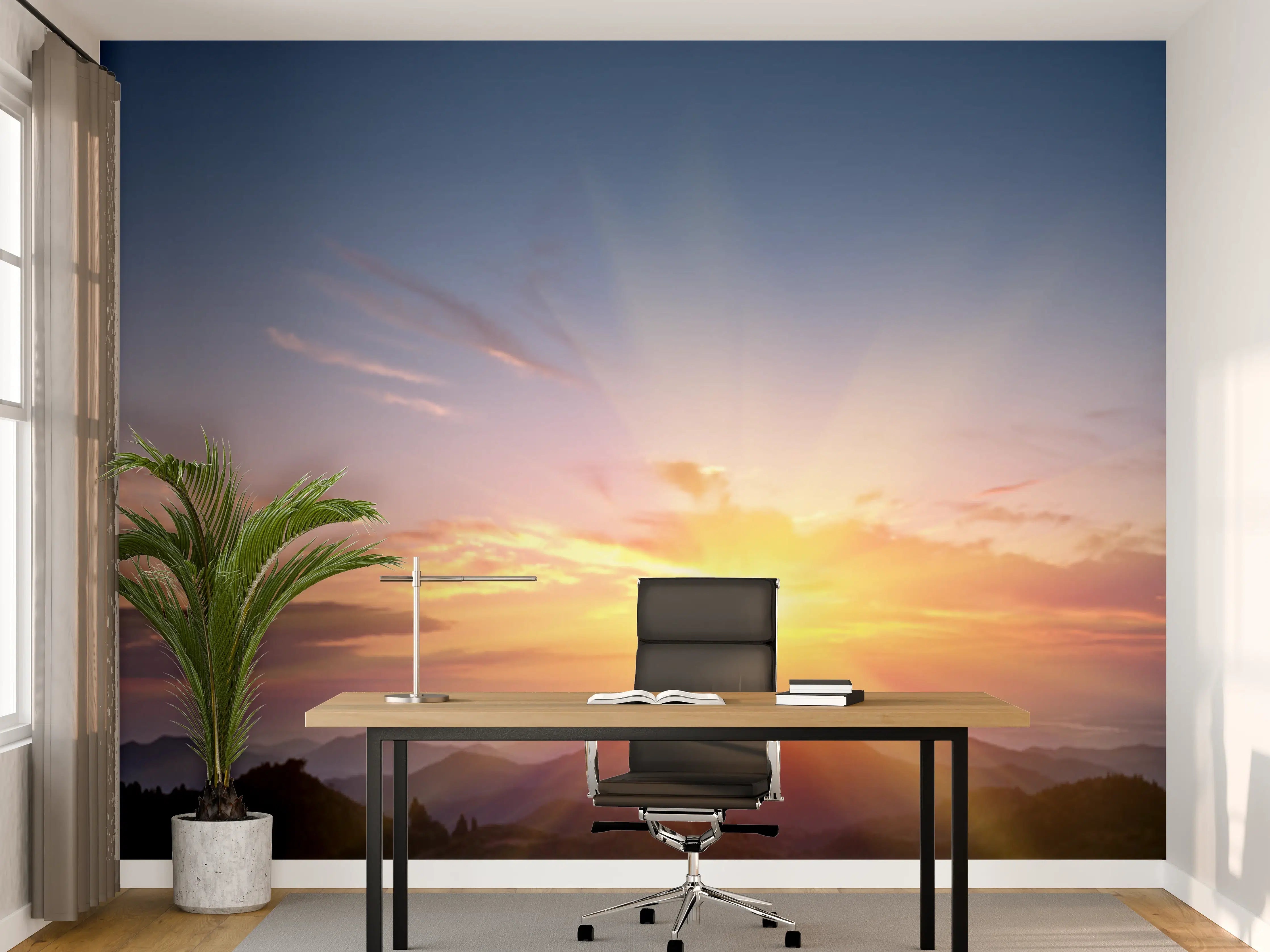 Büro Wandgestaltung - Morgendämmerung über Berglandschaft