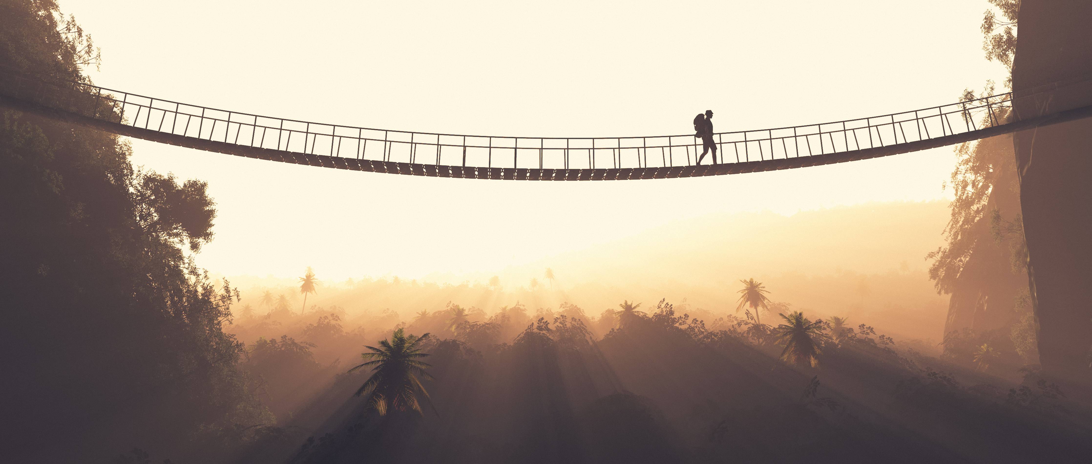Büro Wandgestaltung-Morgendämmerung über Grau-Brücke