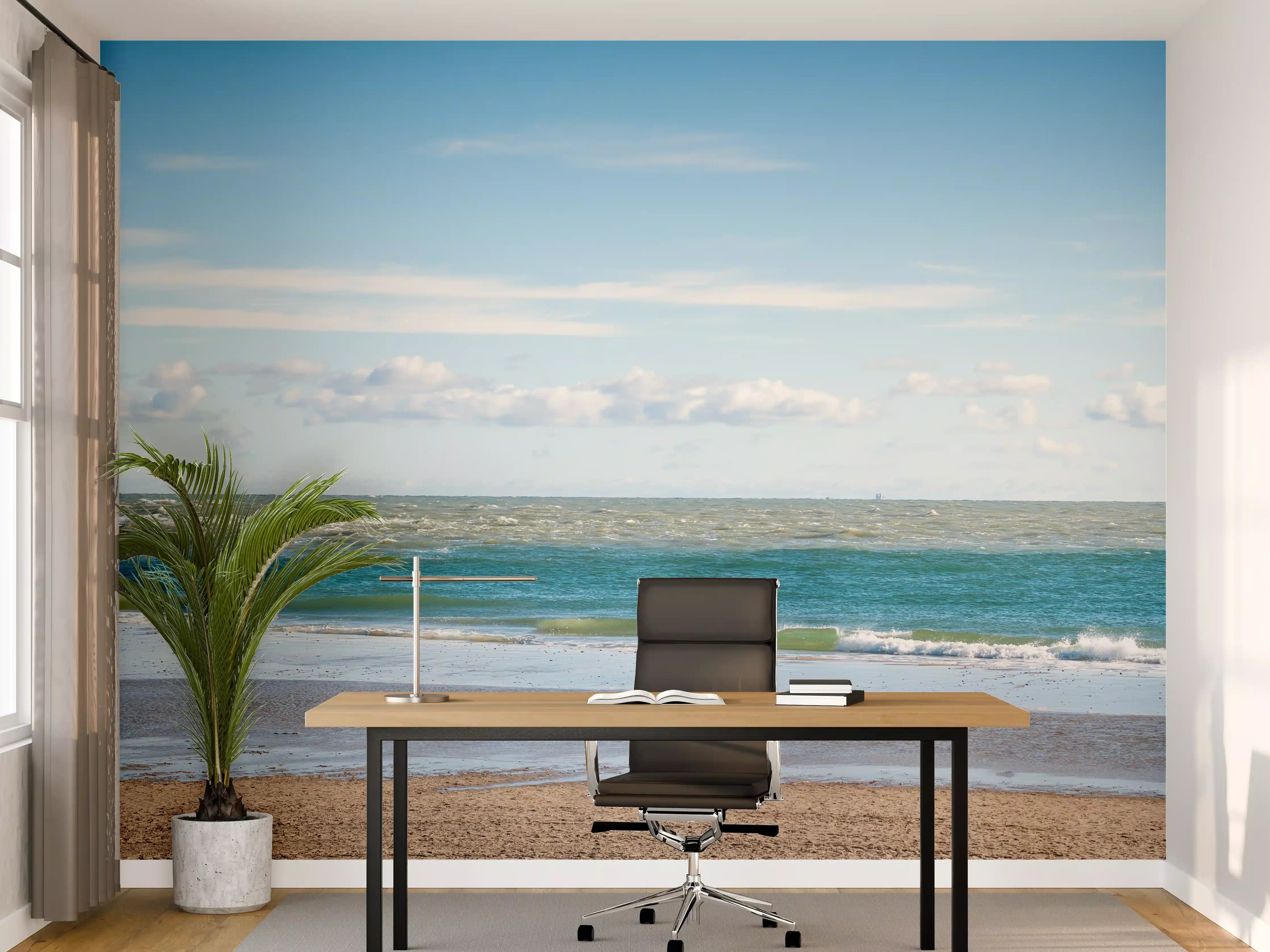 Büro Wandgestaltung - Morgennebel am grauen Strand