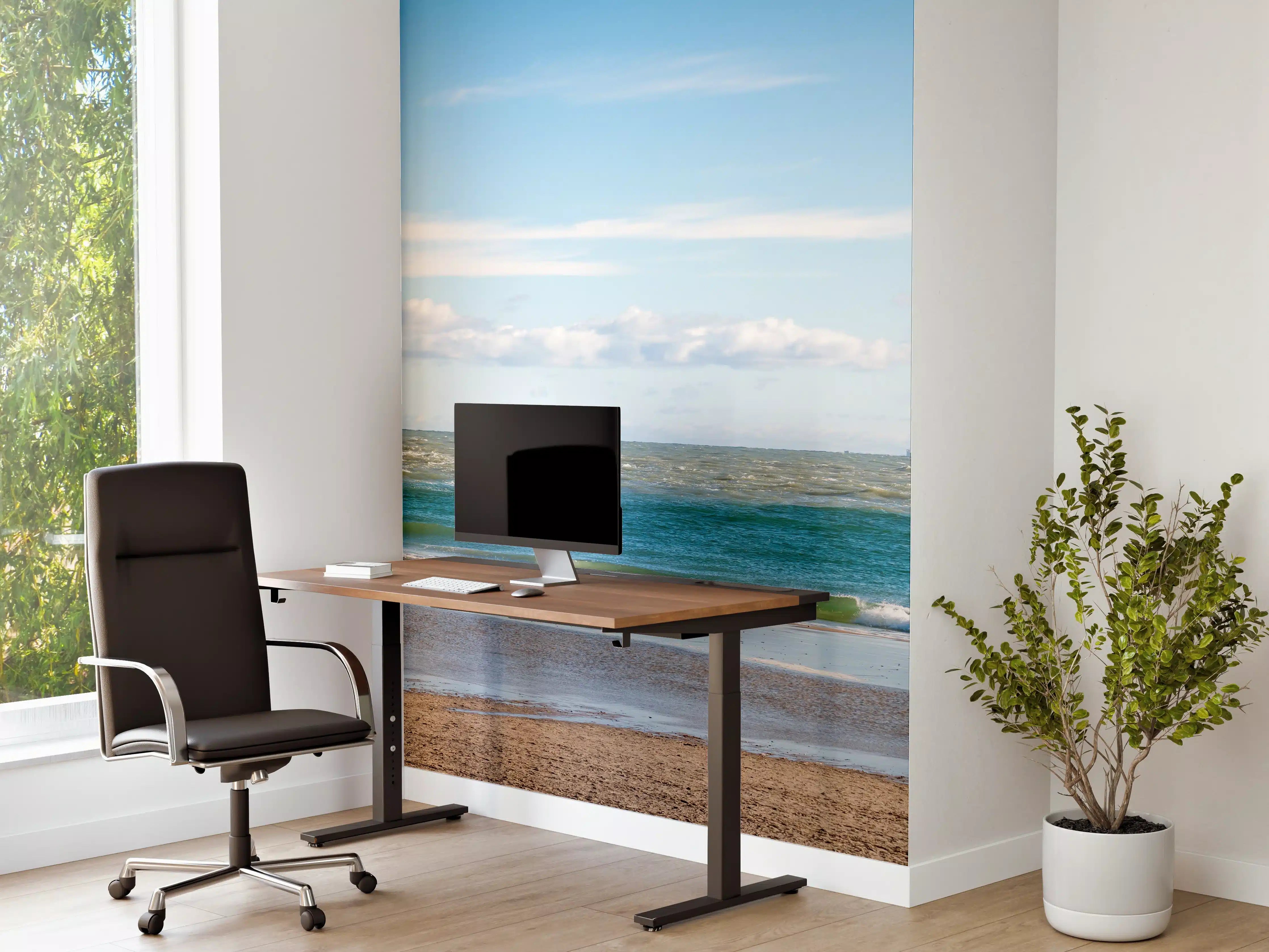 Büro Wandgestaltung - Morgennebel am grauen Strand