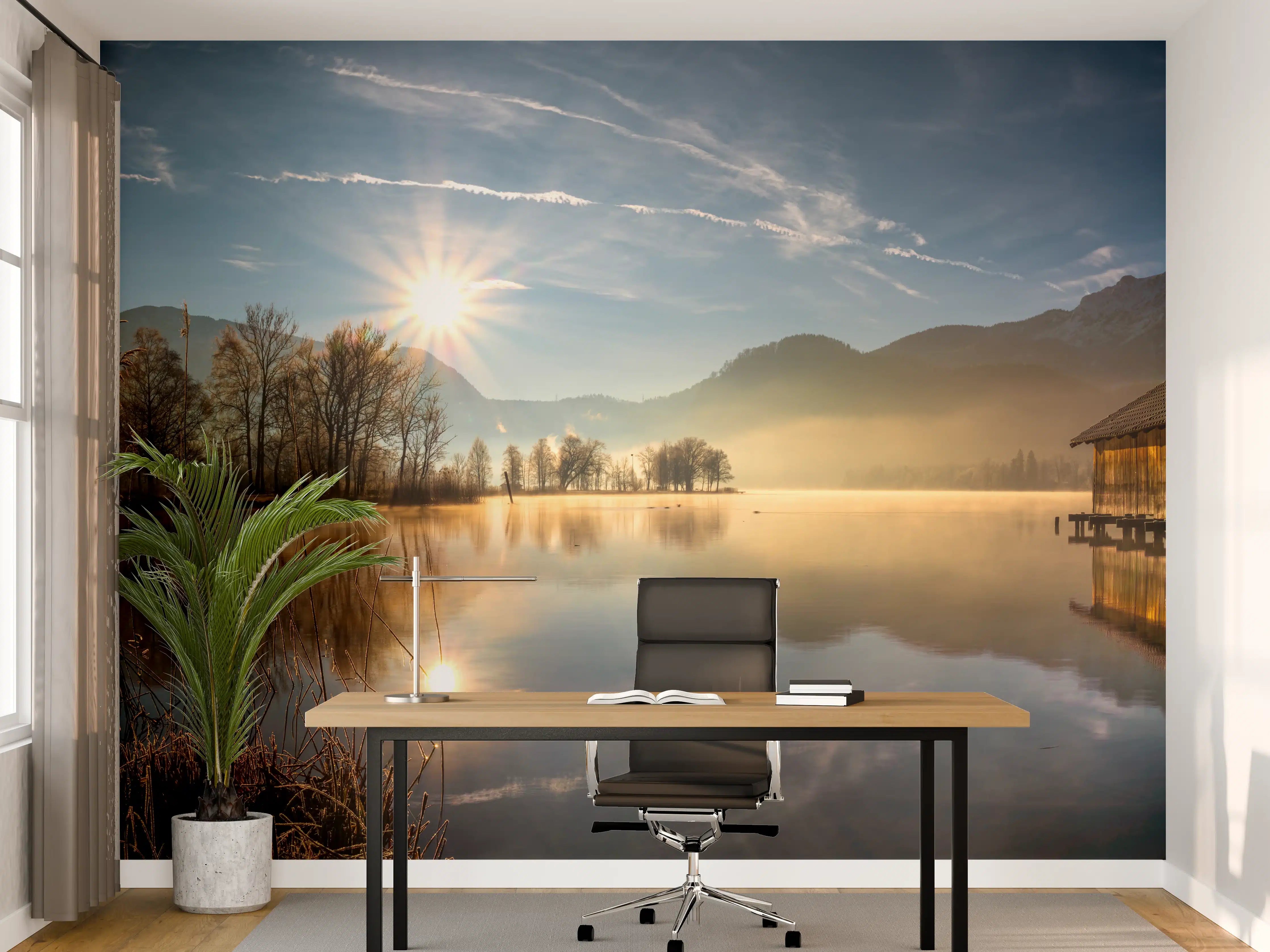 Büro Wandgestaltung - Morgensonnenblick auf den Bayerischen Kochelsee
