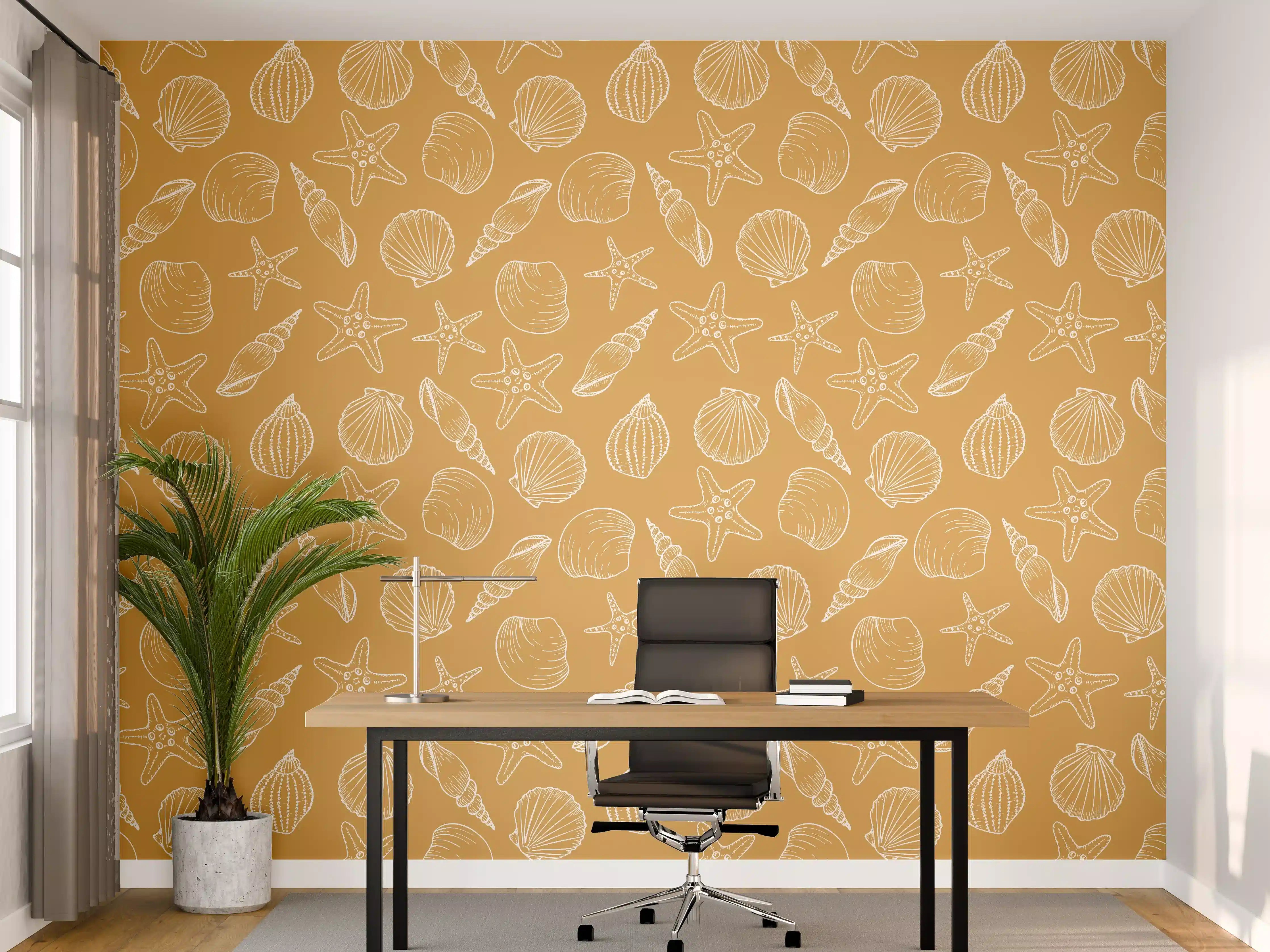 Büro Wandgestaltung - Muschelmuster Amber-Beige