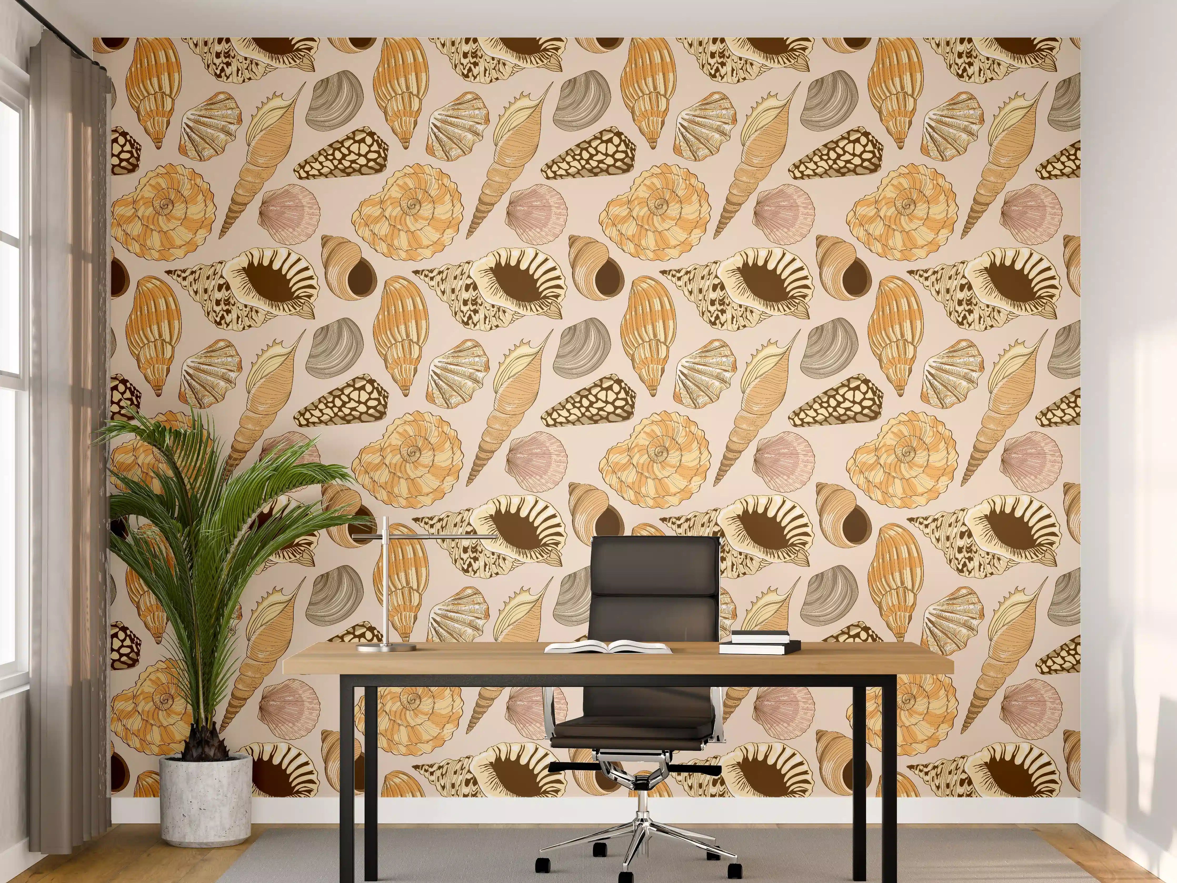 Büro Wandgestaltung - Muschelmuster Beige-Orange
