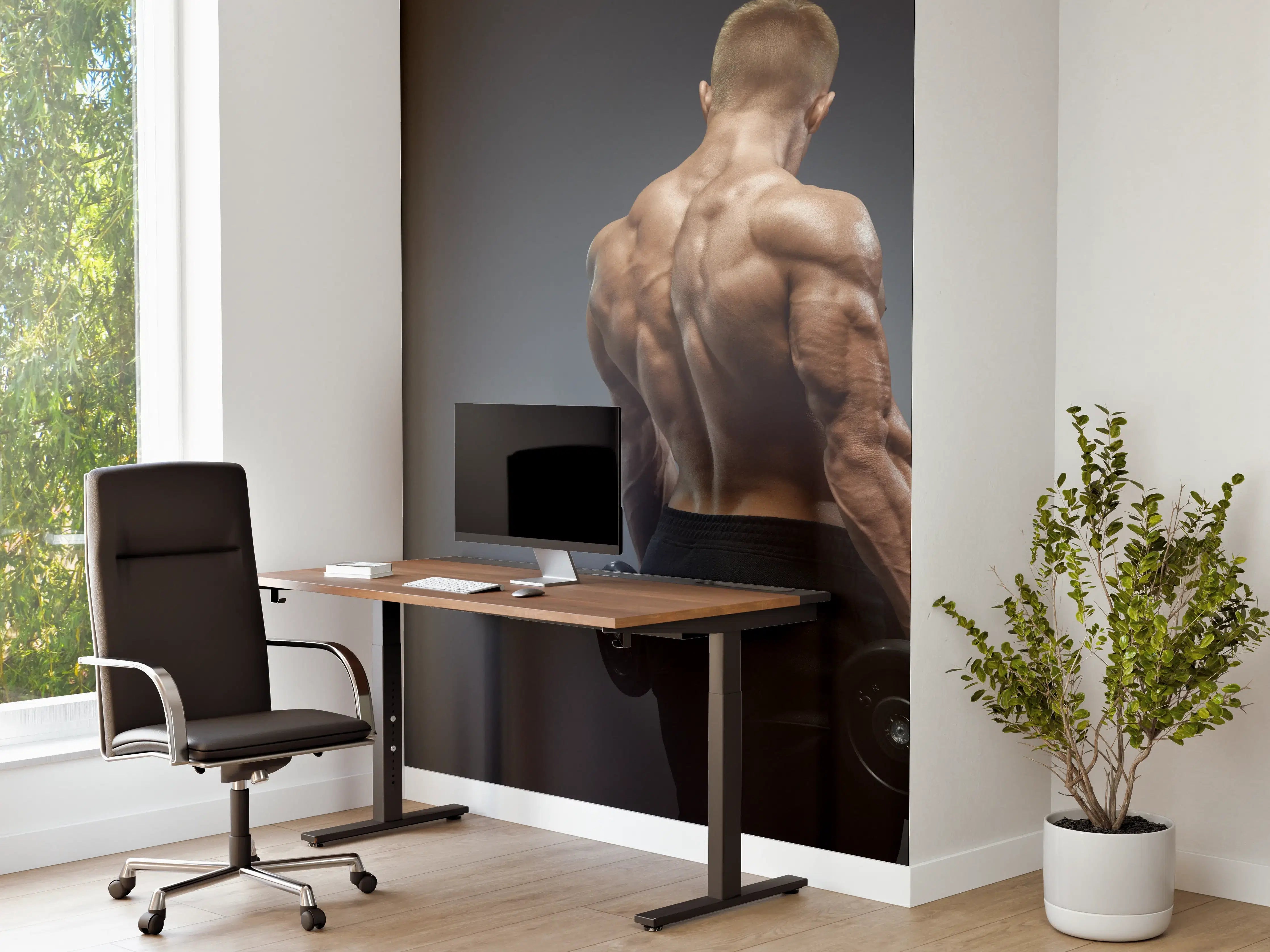 Büro Wandgestaltung - Muskulöser Sportler mit Hanteln