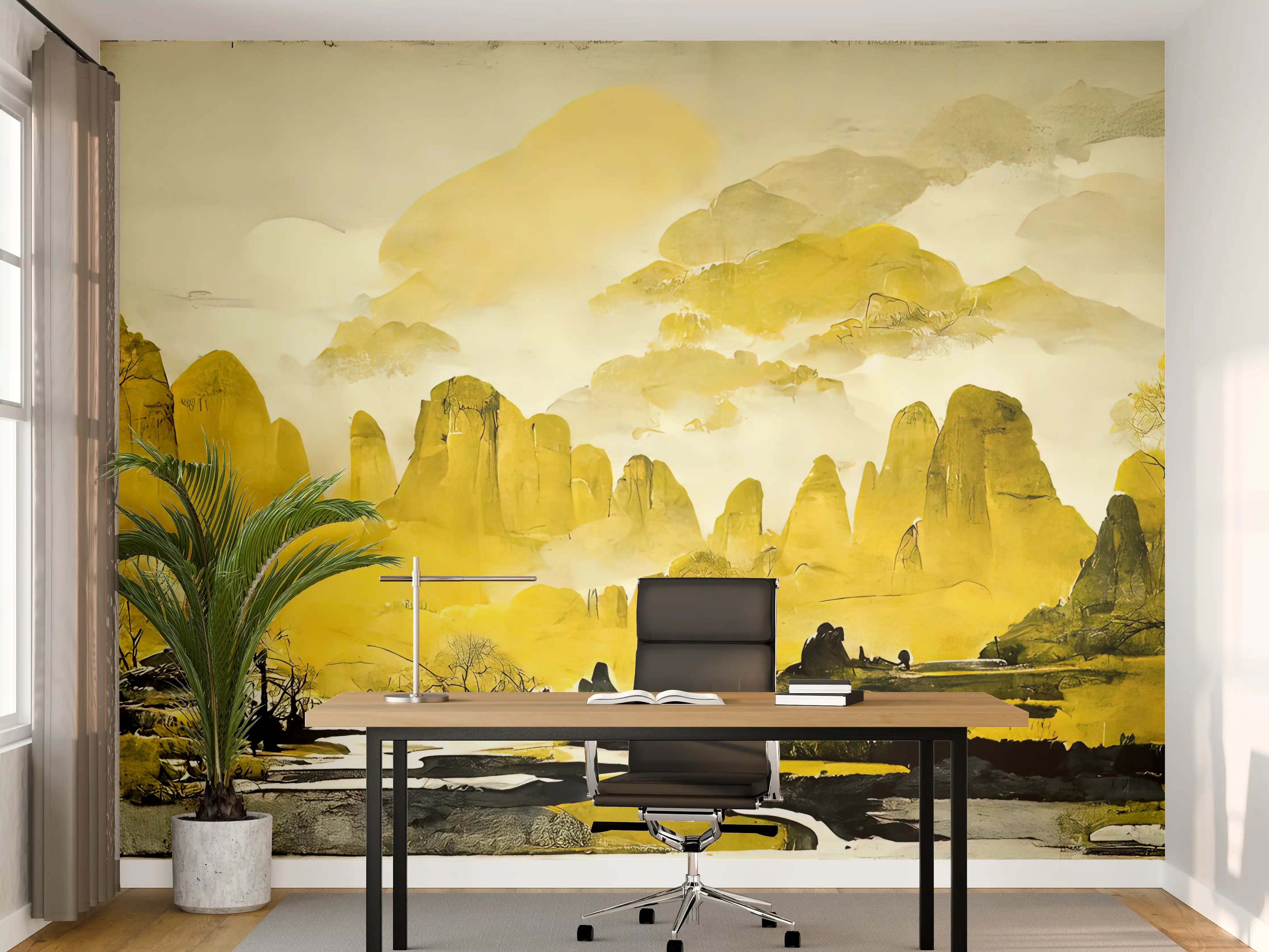 Büro Wandgestaltung - Mystische Berglandschaft mit Nebel