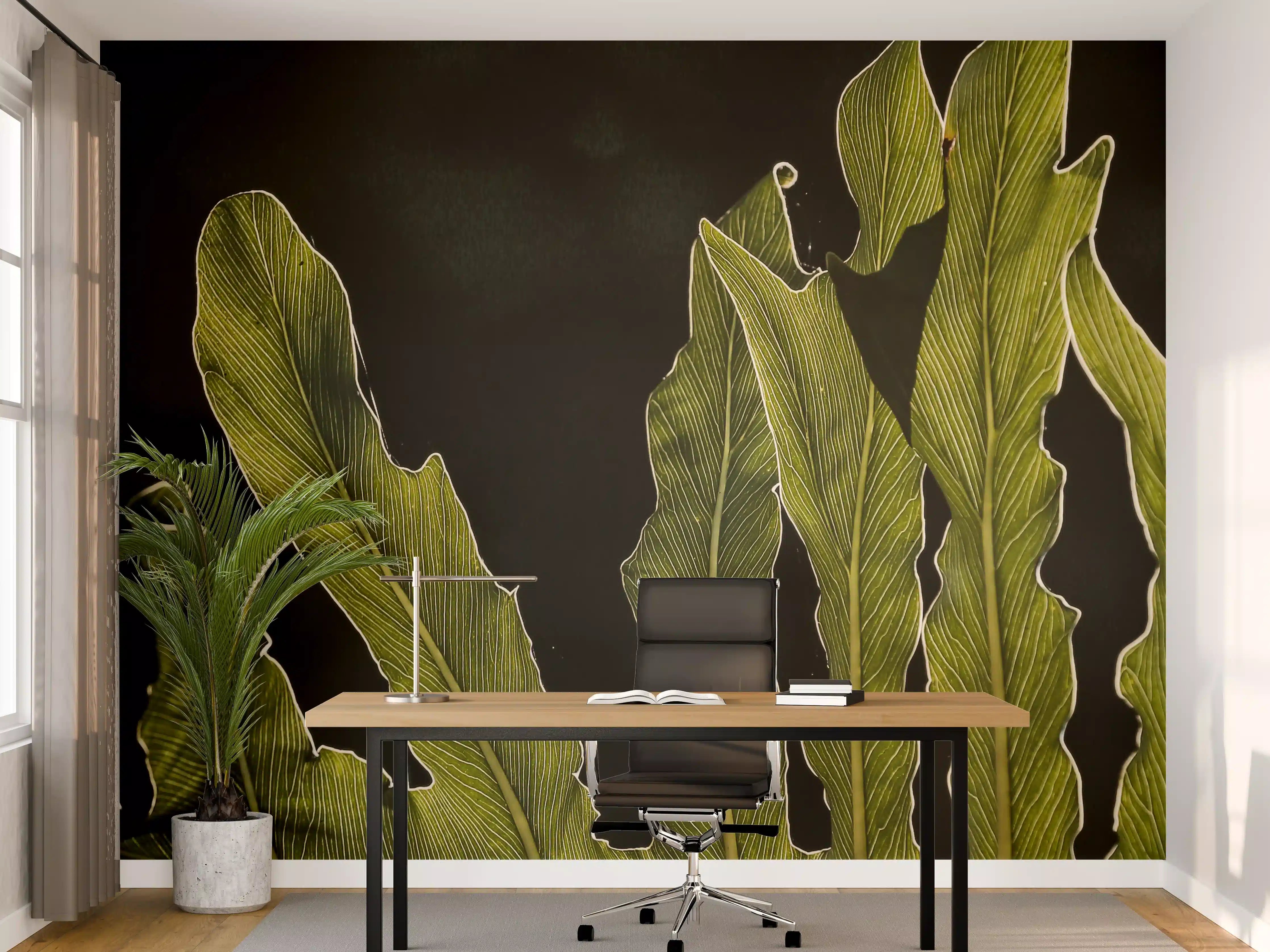 Büro Wandgestaltung - Mystische Grün-Schwarze Blattstruktur